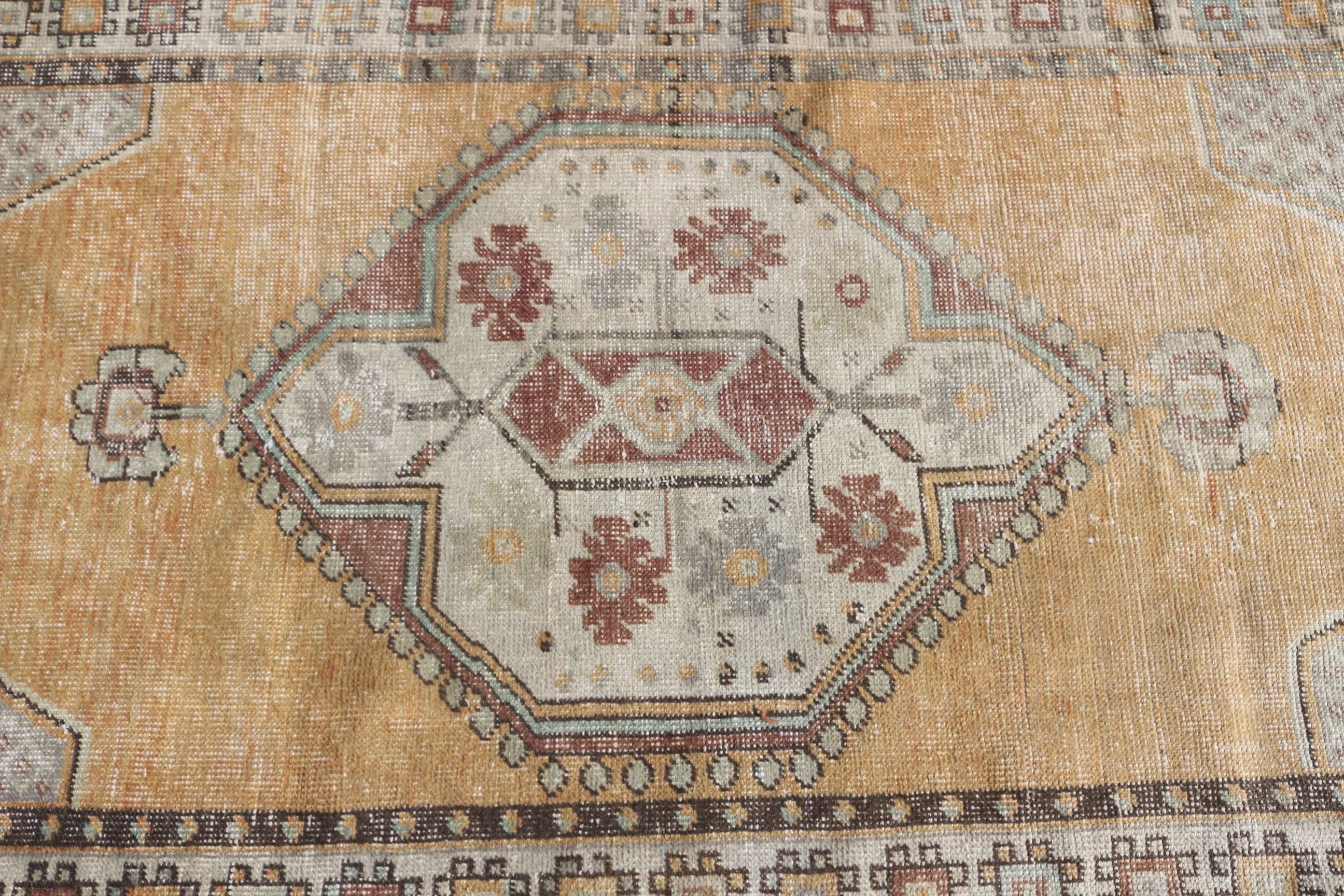 Yemek Odası Halısı, Sarı Oushak Halısı, Göçebe Halıları, 3,5x7,3 ft Alan Halısı, Çocuk Halısı, Antika Halı, Vintage Halı, Türk Halısı, Fas Halısı