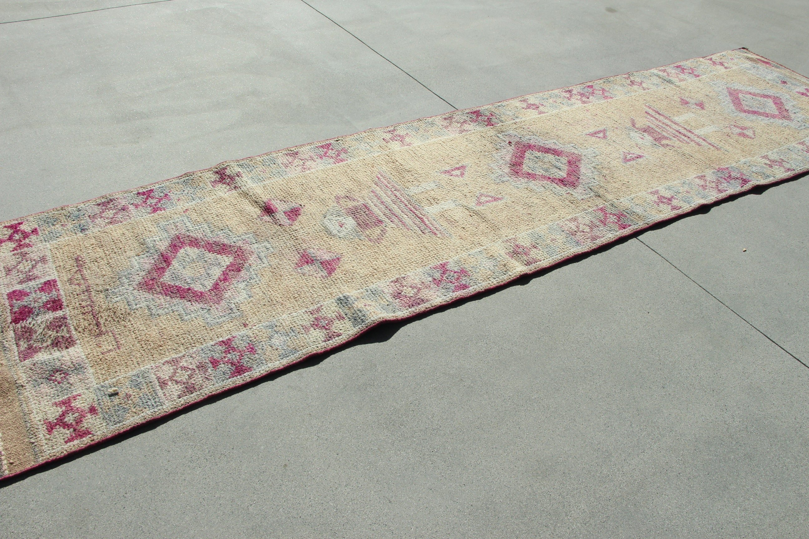 2.9x11.2 ft Runner Rug, Vintage Rug, Kitchen Rug, Modern Rugs, Boho Rug, Pink Boho Rug, Beni Ourain Runner Rug, Turkish Rugs