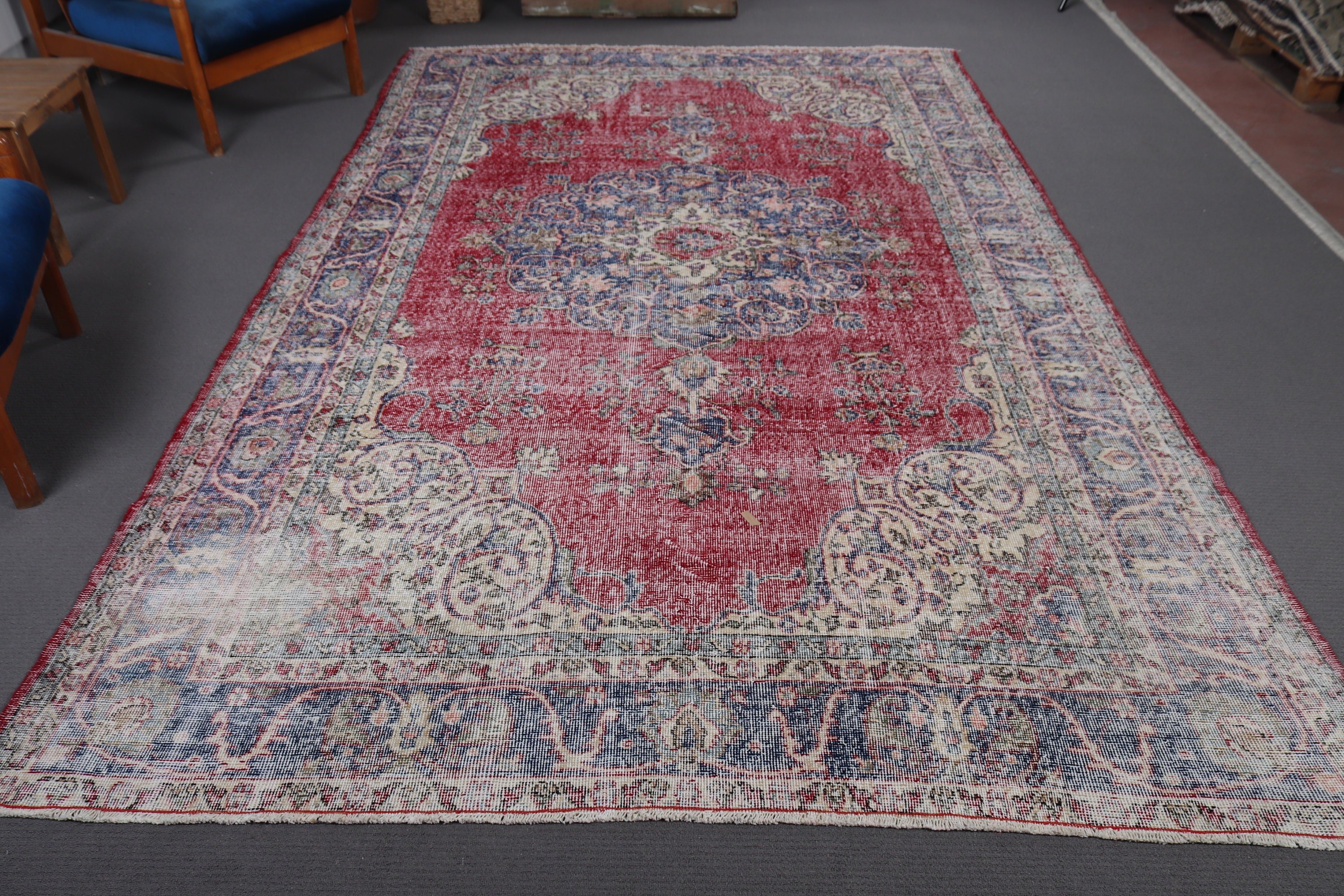 7.1x11.2 ft Oversize Rug, Floor Rug, Turkish Rugs, Blue Bedroom Rug, Vintage Rug, Oversize Vintage Rugs, Salon Rug, Antique Rugs, Boho Rugs