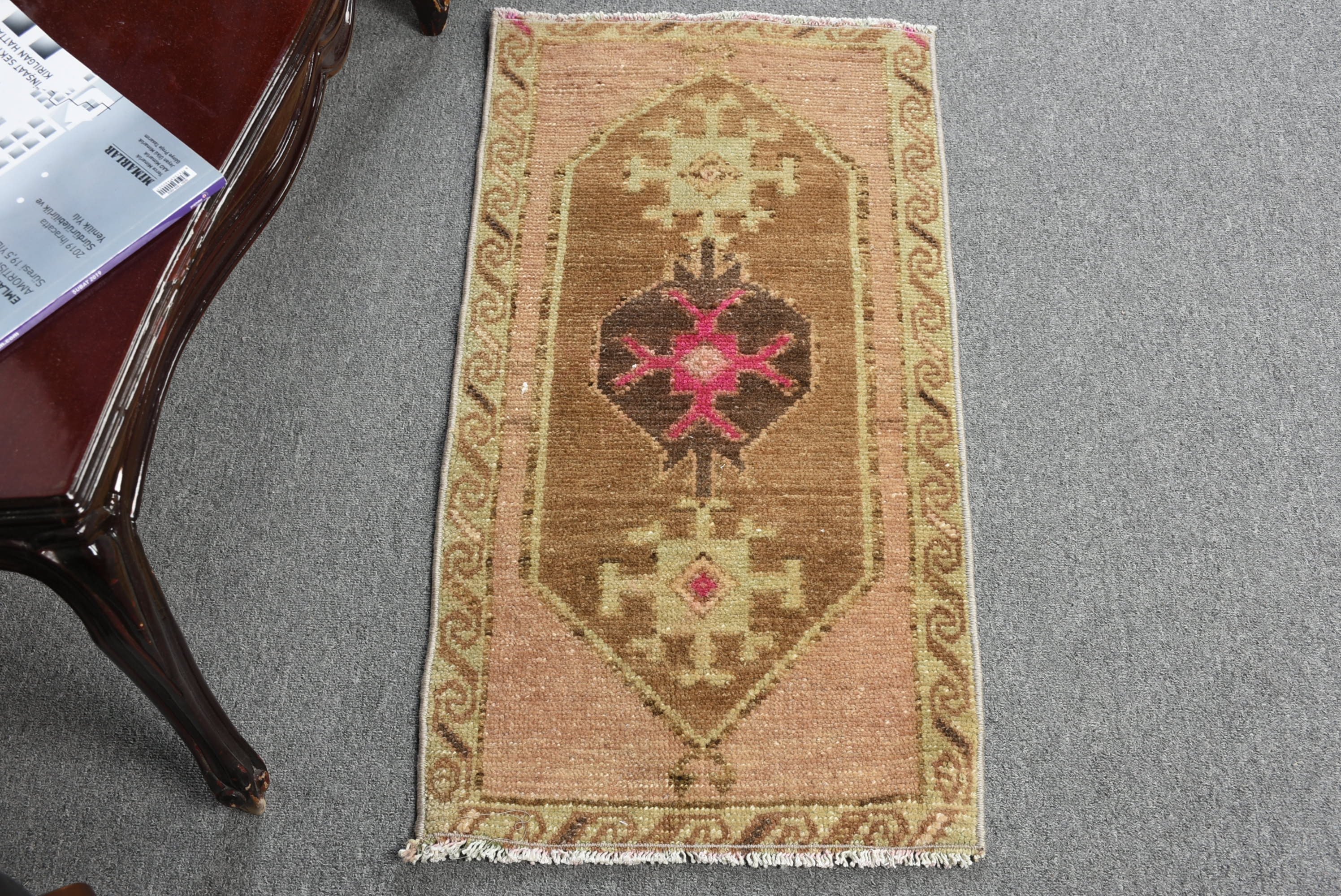 Türk Halısı, Yün Halısı, Banyo Halısı, Mutfak Halıları, Yatak Odası Halısı, Mutfak Halısı, Kahverengi 1.4x2.8 ft Küçük Halılar, Vintage Halı