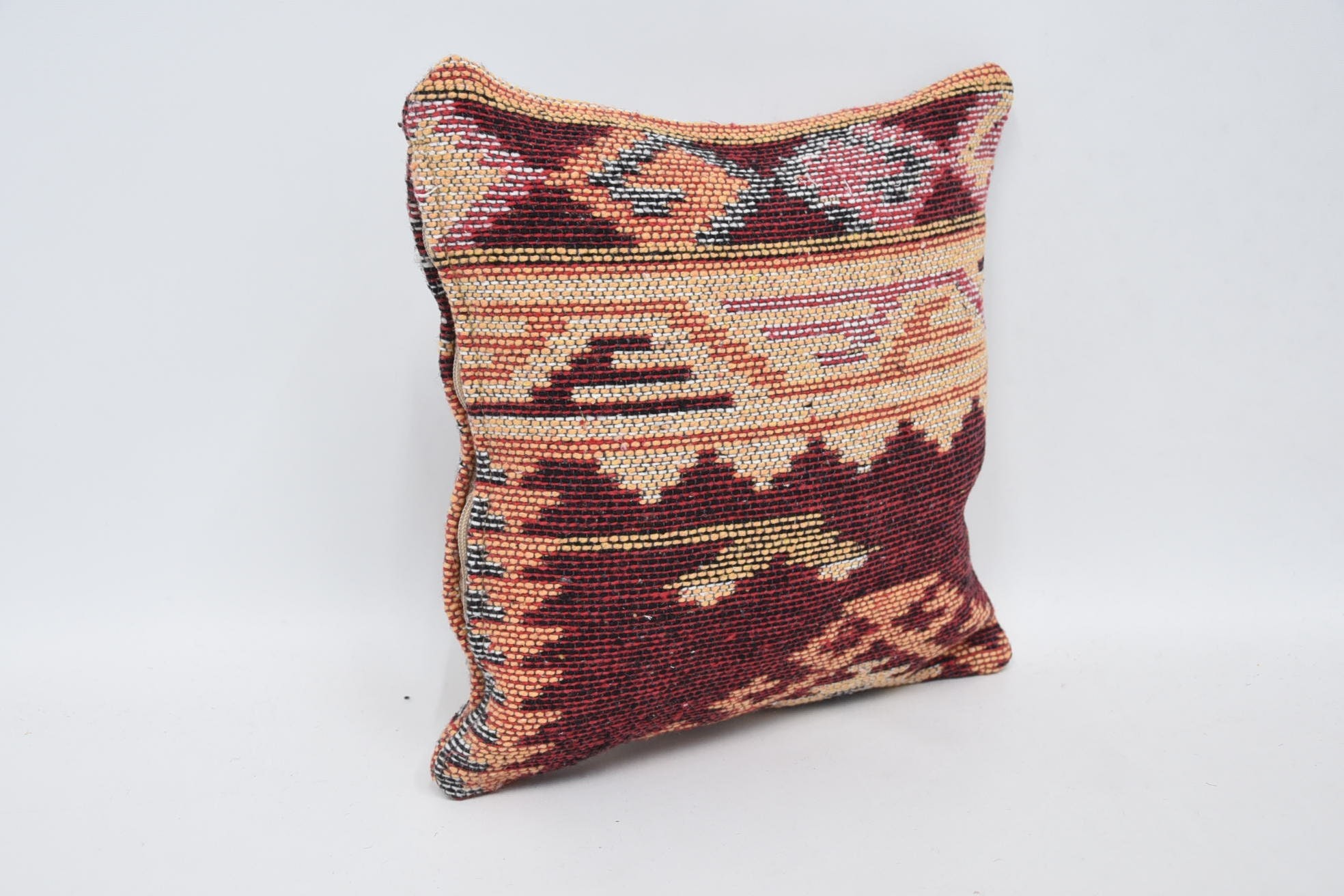 Luxury Cushion, Vintage Kilim Pillow, 12"x12" Red Pillow Case, Handwoven Pillow Sham, Turkish Pillow, Handmade Kilim Cushion