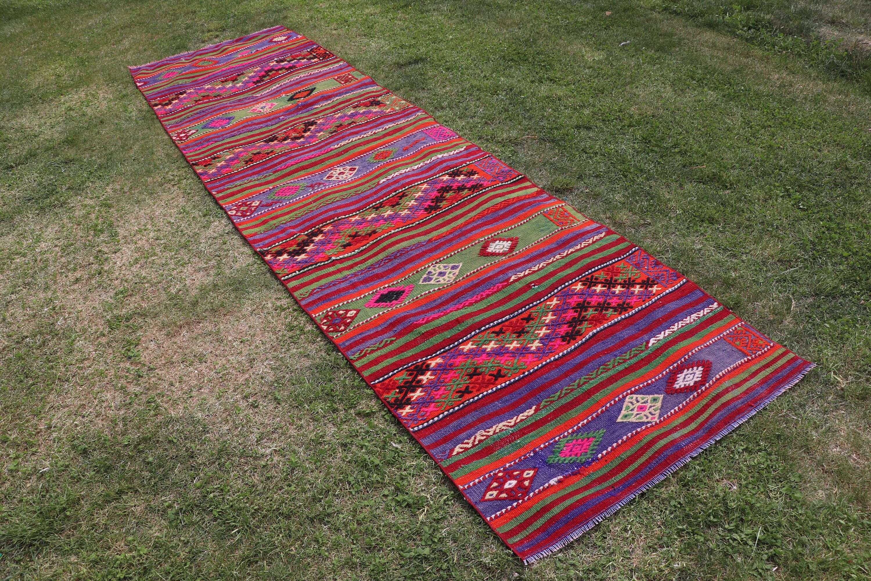 2.9x10.7 ft Runner Halılar, Vintage Halılar, Kilim, Beni Ourain Runner Halılar, Gökkuşağı Anadolu Halıları, Yatak Odası Halısı, Yün Halılar, Türk Halıları