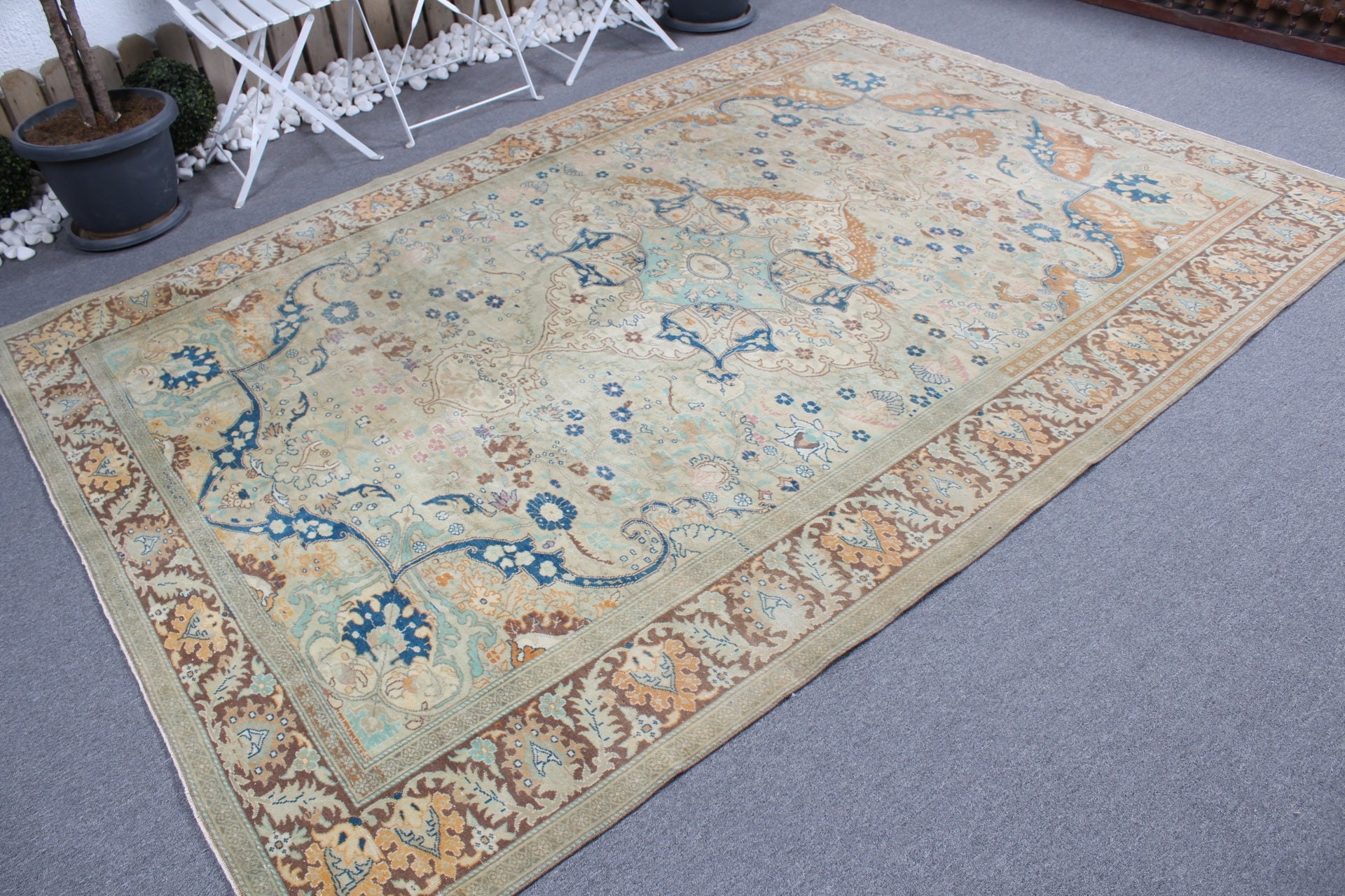 Green Antique Rug, Oushak Rugs, Vintage Rugs, Bedroom Rug, Rugs for Salon, Cool Rug, Turkish Rug, 6.5x9.4 ft Large Rug, Living Room Rug