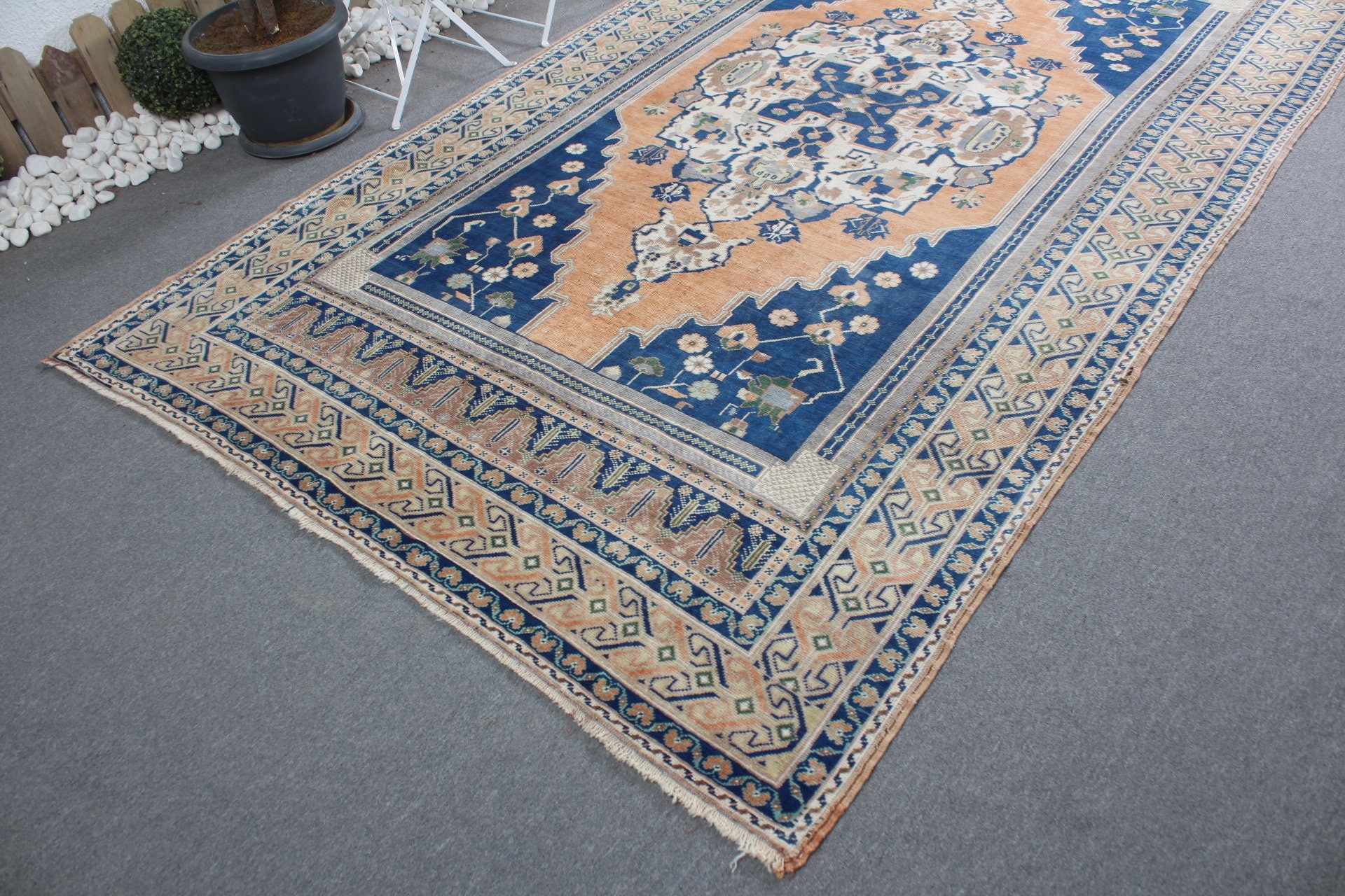 Vintage Rug, Aztec Rug, Turkish Rugs, Anatolian Rug, Dining Room Rug, Bedroom Rug, Oushak Rug, Blue  6.1x10.6 ft Large Rug