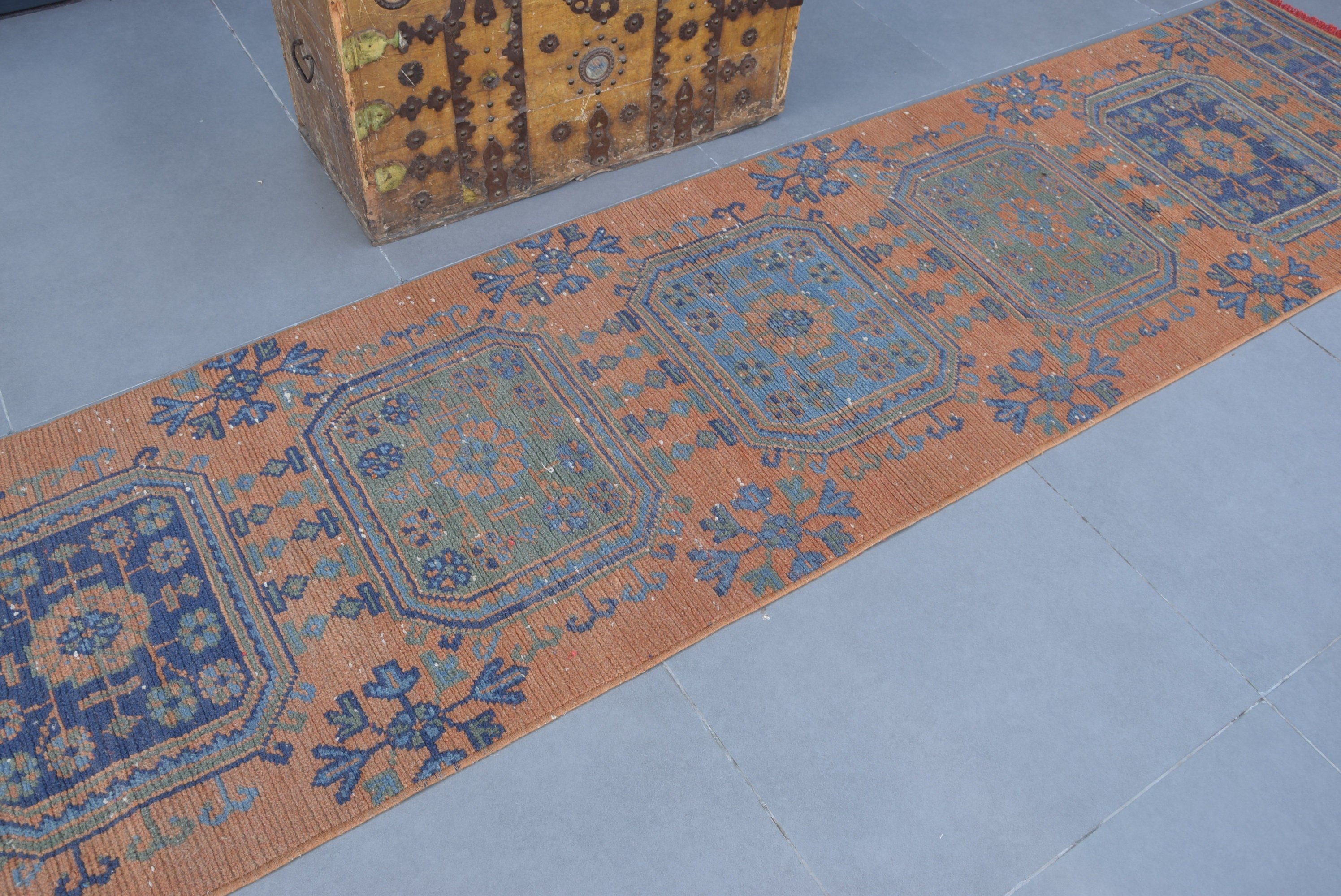 Orange Bedroom Rug, Corridor Rug, Hallway Rugs, Rugs for Stair, Floor Rug, 2.5x10.6 ft Runner Rugs, Wool Rugs, Vintage Rug, Turkish Rug