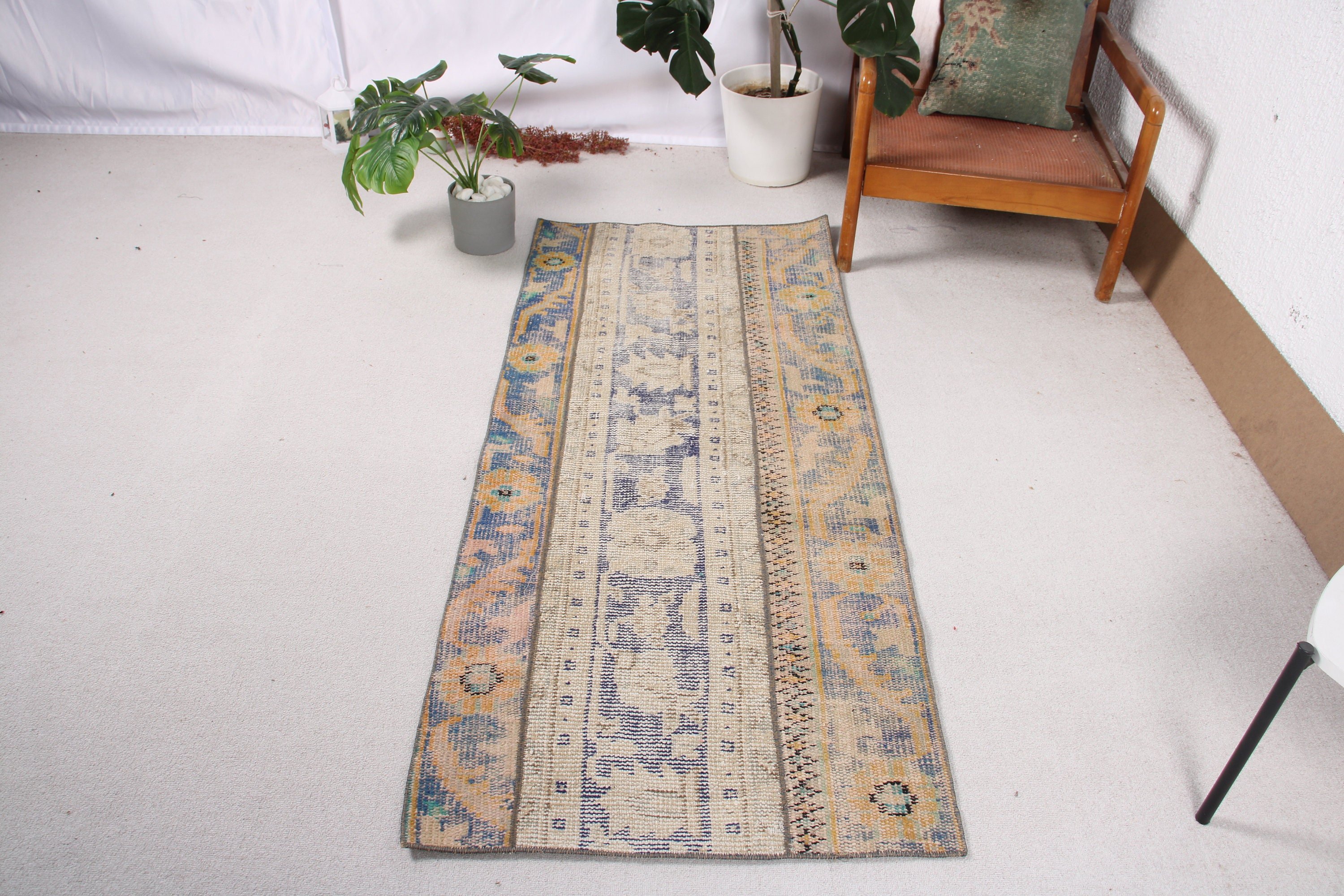 Bohem Halı, El Dokuma Halılar, Boho Halı, Mavi El Dokuma Halılar, Mutfak Halıları, 2.5x5.9 ft Küçük Halılar, Vintage Halı, Türk Halıları, Paspas Halısı