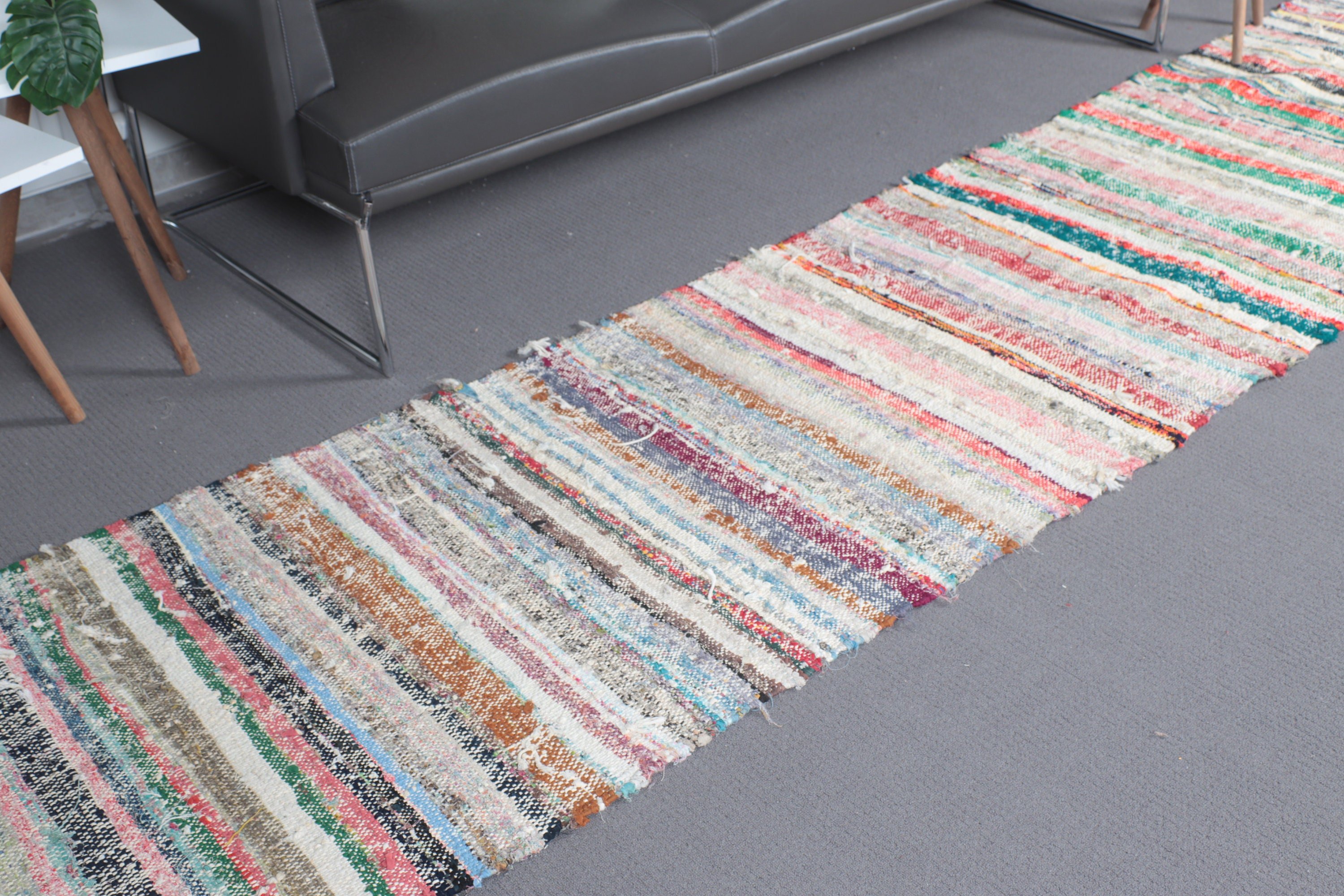 2.6x11.5 ft Runner Halı, Bej Ev Dekorasyonu Halıları, Aztek Halıları, Kilim, Türk Halısı, Nötr Halılar, El Dokuma Halı, Vintage Halı, Vintage Runner Halısı