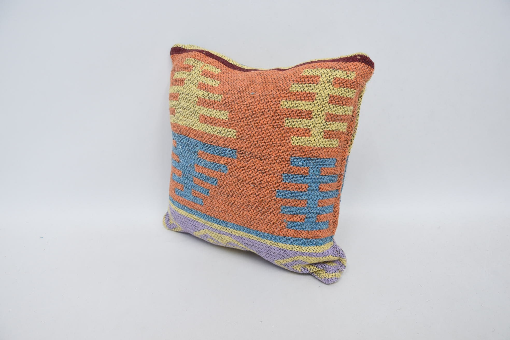 Pillow for Couch, Vintage Kilim Throw Pillow, Kilim Pillow Cover, 12"x12" Orange Pillow Case, Bed Cushion, Couch Pillow Cover