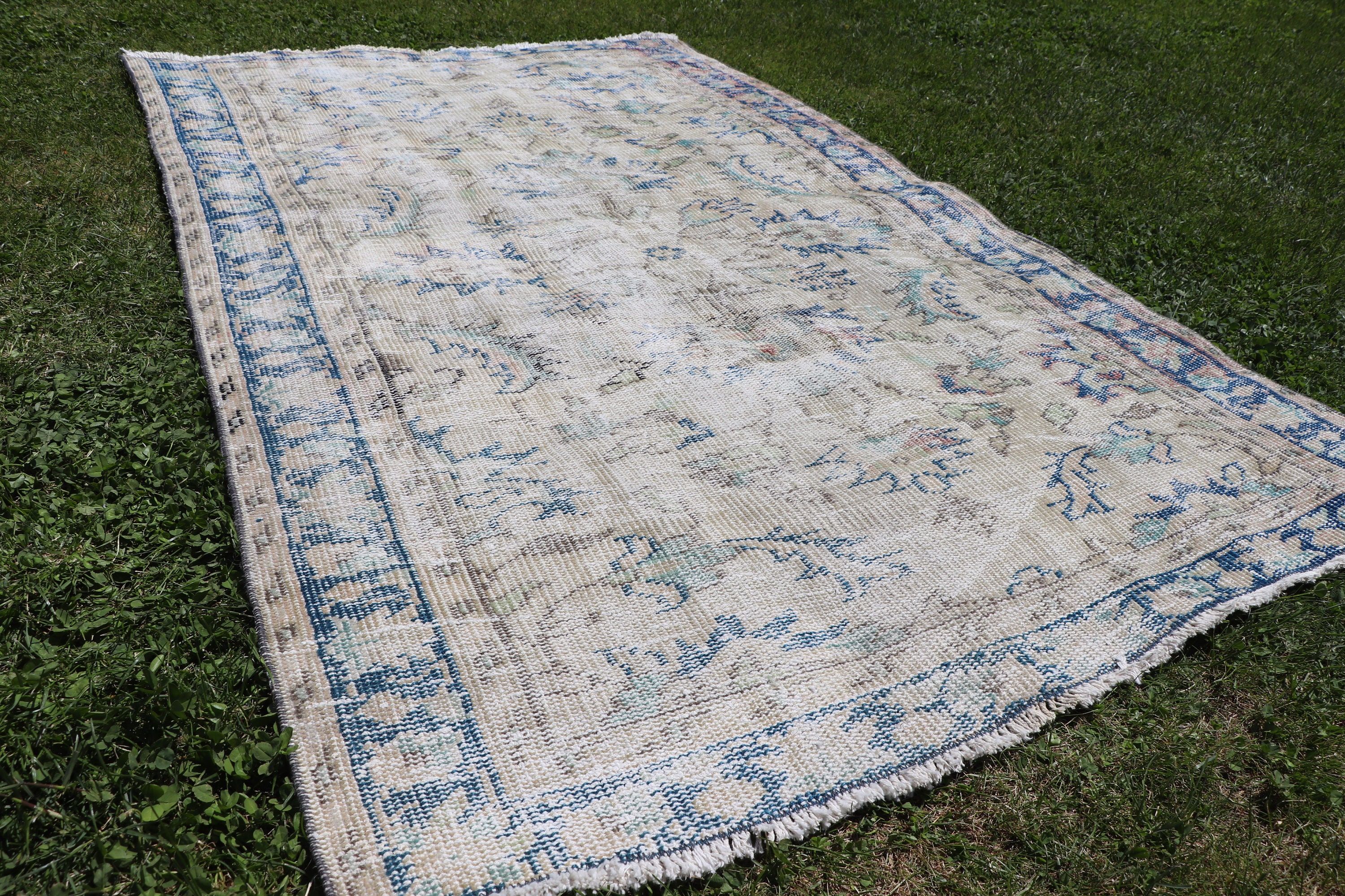 3.9x6 ft Accent Halılar, Yün Halı, Bej Modern Halılar, Boho Accent Halı, Lüks Halılar, Vintage Vurgulu Halılar, Türk Halıları, Vintage Halılar