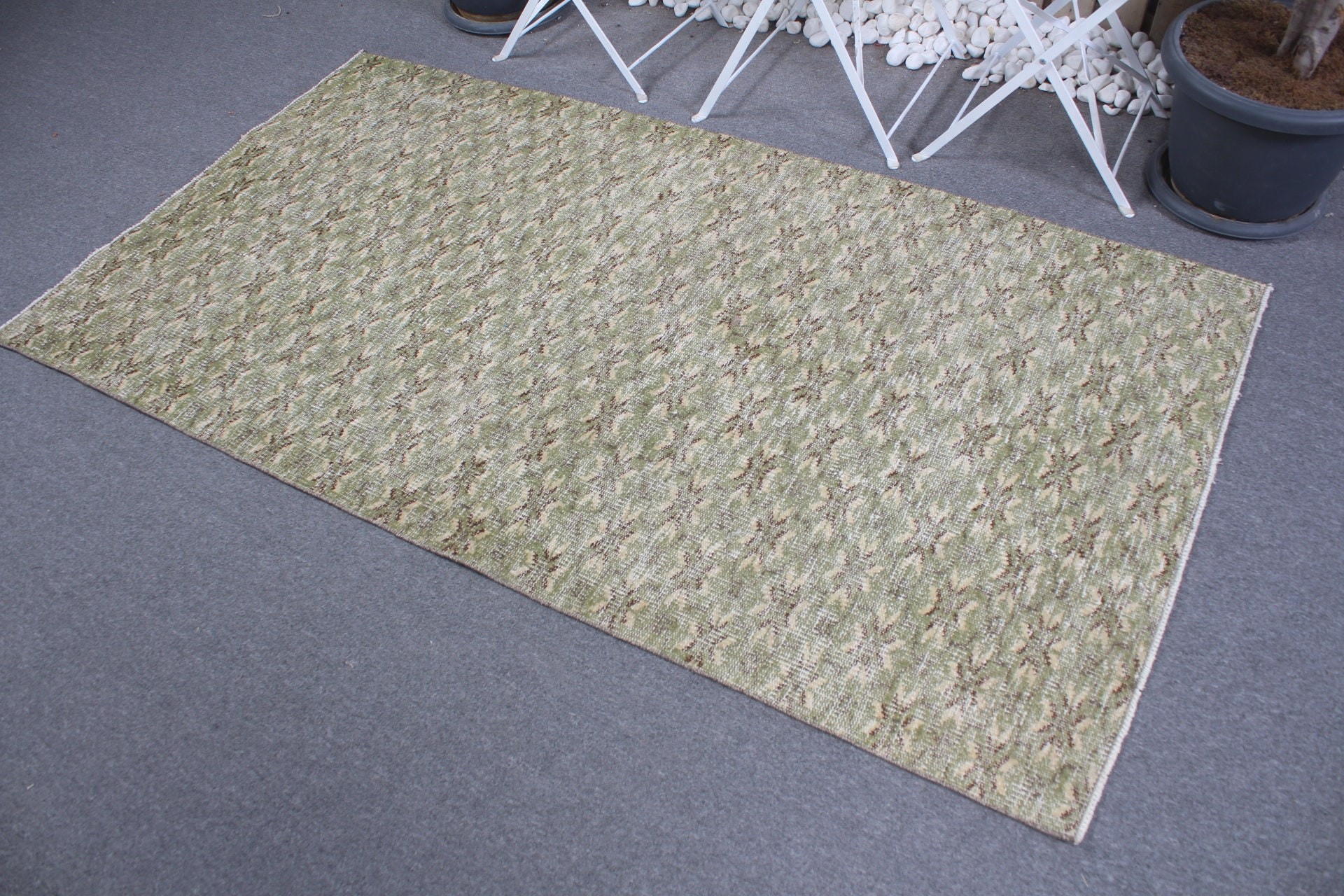 Kitchen Rug, Oushak Rug, Indoor Rug, Green  3.7x6.8 ft Area Rugs, Wedding Rugs, Vintage Rug, Turkish Rug, Rugs for Indoor