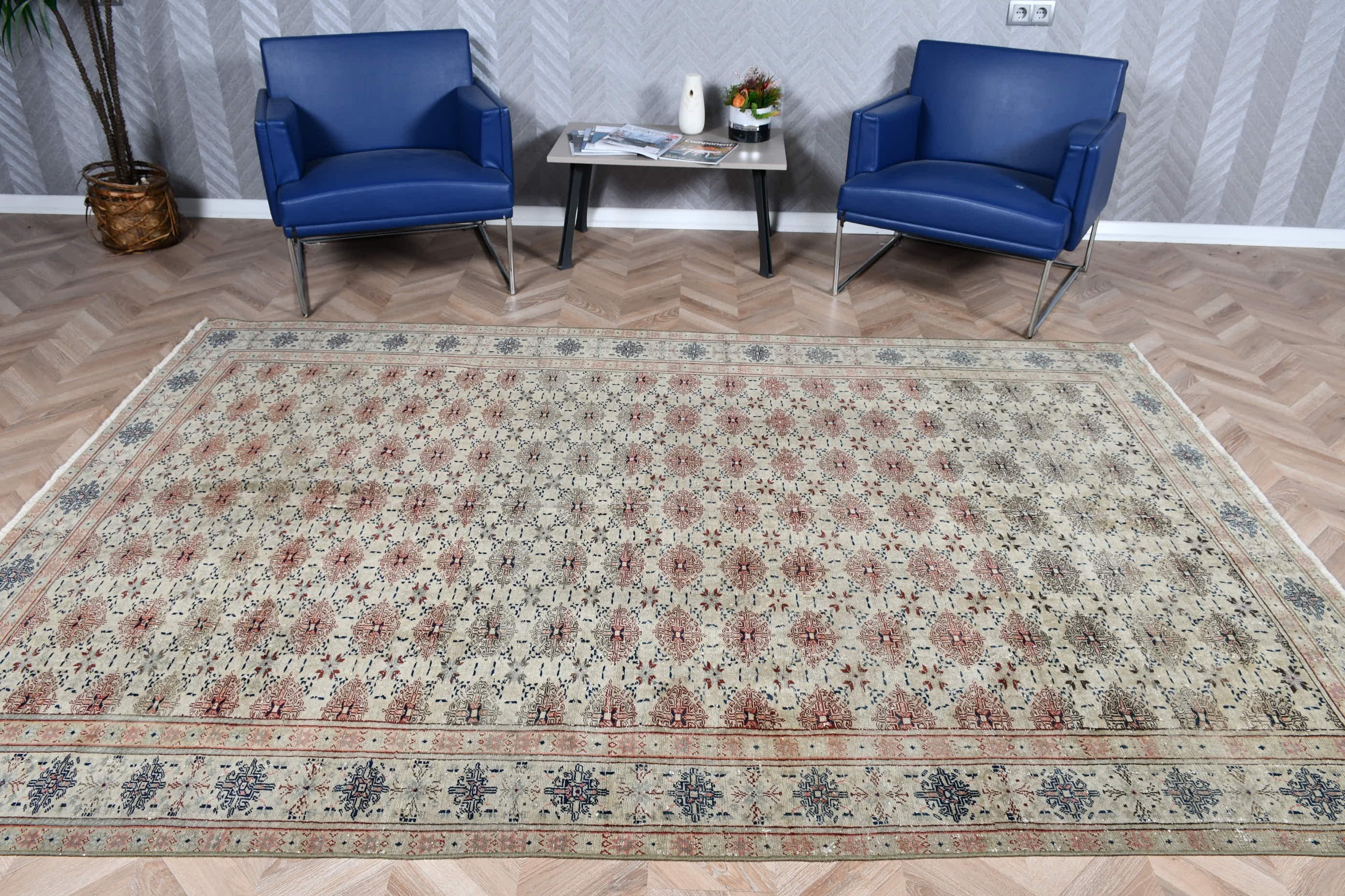 Salon Halıları, Bej Oryantal Halılar, 6,2x9,4 ft Büyük Halı, Vintage Halı, Salon Halısı, Türk Halıları, Oryantal Halılar, Oturma Odası Halısı, Havalı Halı