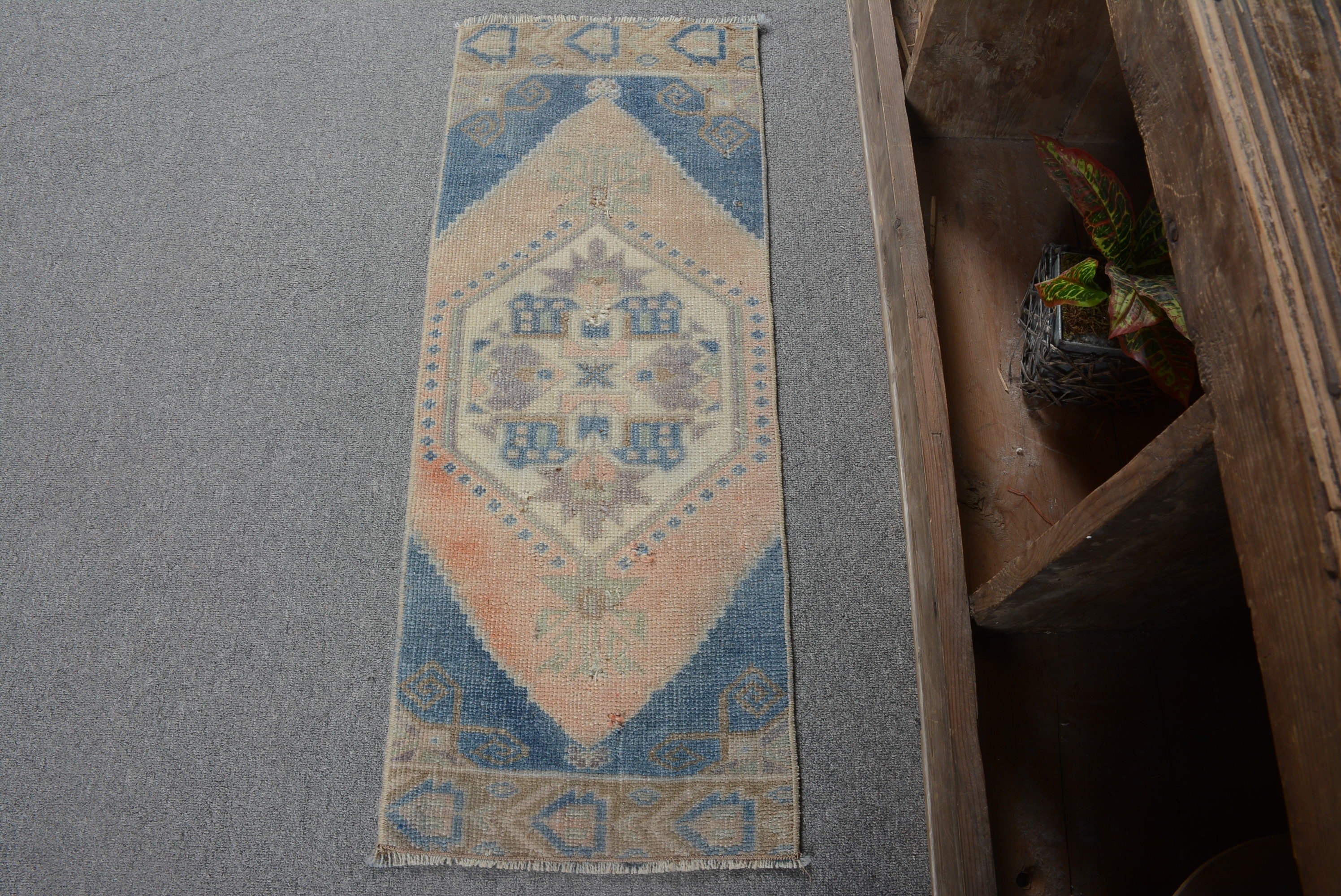 1.2x3.1 ft Small Rug, Car Mat Rug, Turkish Rugs, Rugs for Bath, Anatolian Rug, Vintage Rug, Entry Rug, Blue Antique Rugs, Kitchen Rug