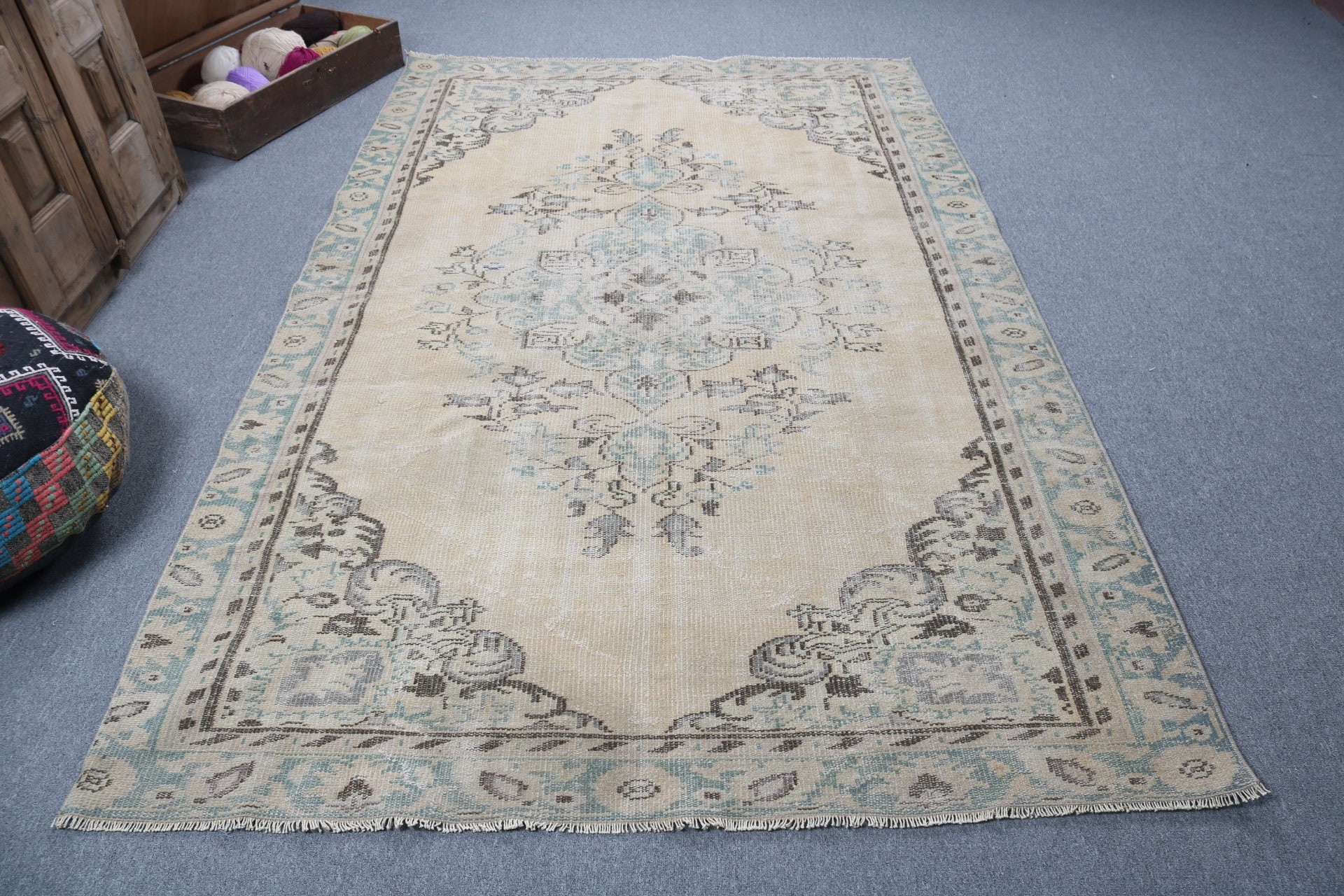 Büyük Vintage Halı, 5.4x8.5 ft Büyük Halılar, Yatak Odası Halısı, Vintage Halılar, Ev Dekorasyonu Halıları, Türk Halıları, Bej Anadolu Halıları, Fas Halıları