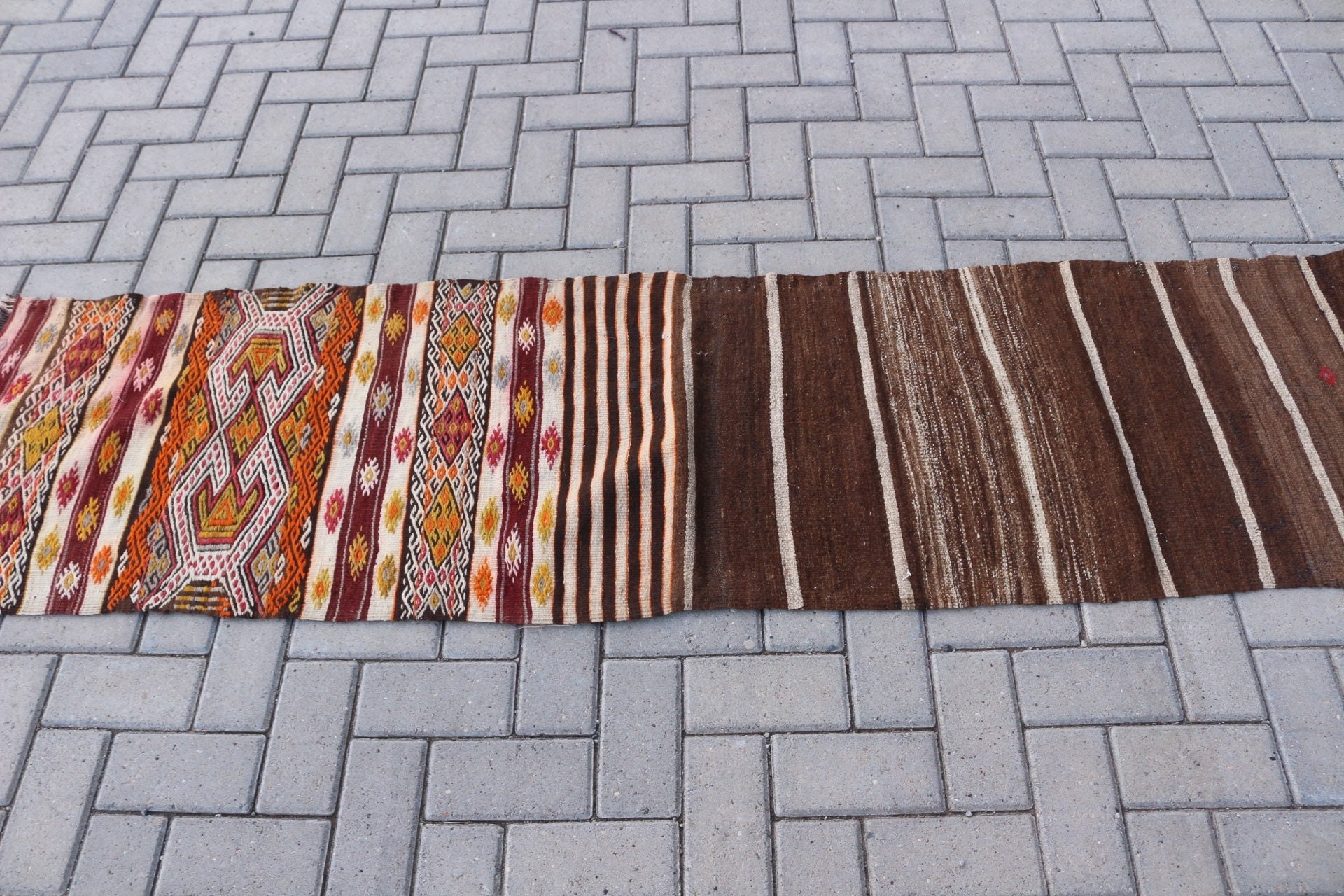 Cool Rugs, Kilim, Corridor Rugs, Stair Rugs, 1.9x7.4 ft Runner Rugs, Muted Rug, Vintage Rugs, Brown Oriental Rugs, Oushak Rug, Turkish Rug