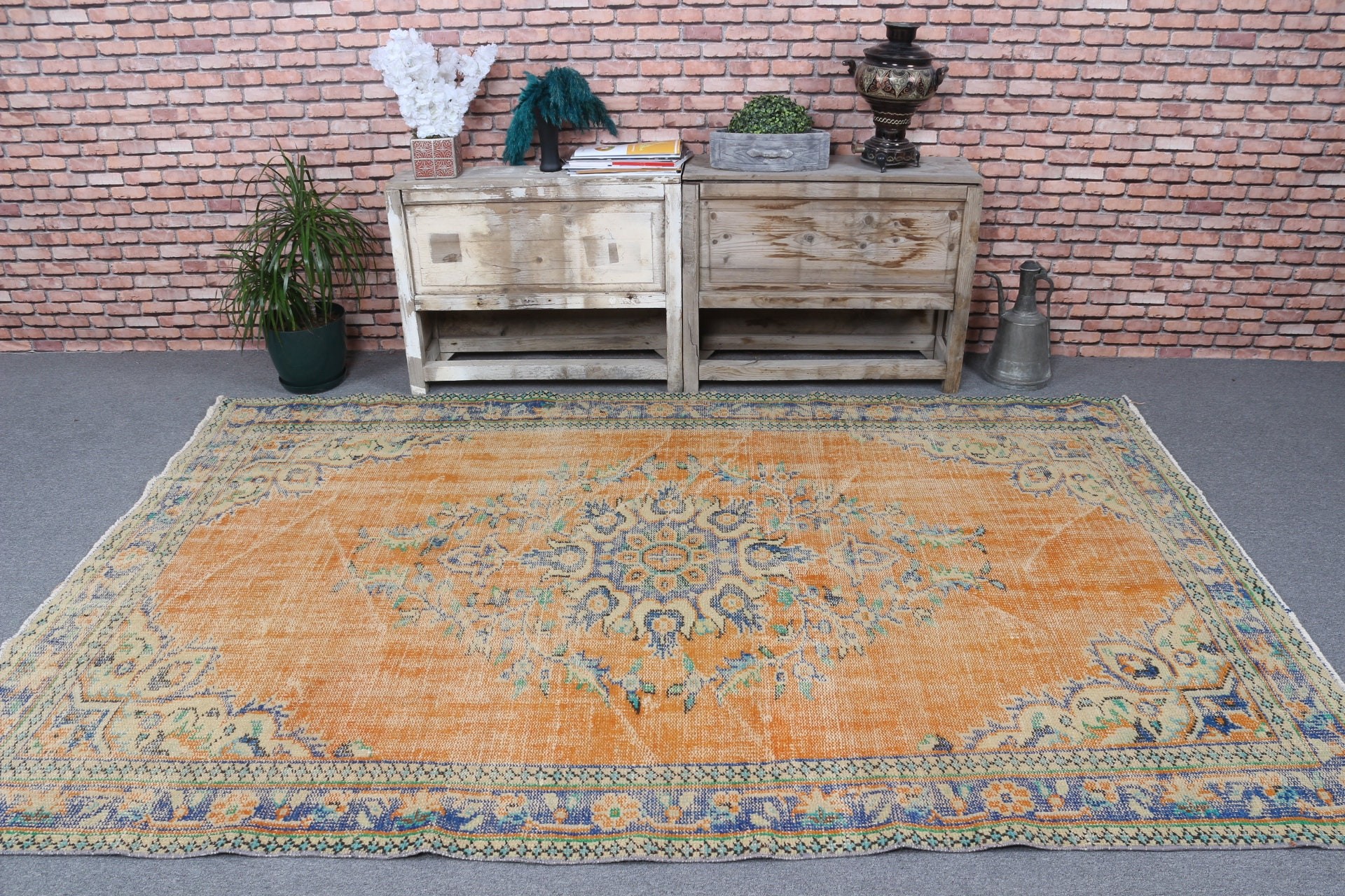 Rugs for Salon, Vintage Rug, Salon Rug, Floor Rugs, Turkish Rugs, Living Room Rug, Kitchen Rug, Orange Oriental Rug, 5.6x8.6 ft Large Rugs