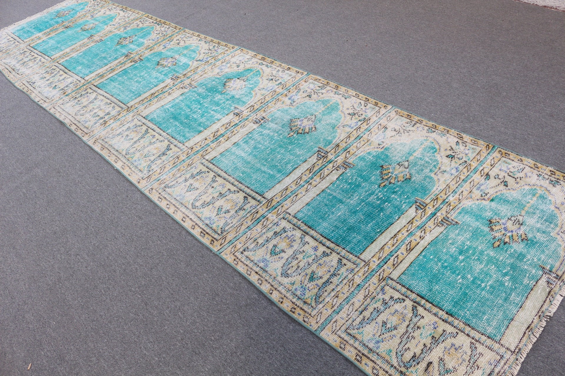 Yeşil Antika Halı, Oryantal Halı, Ev Dekorasyonu Halıları, 3.6x13.5 ft Runner Halısı, Türk Halısı, Vintage Halılar, Pastel Halı, Mutfak Halıları, Koridor Halısı