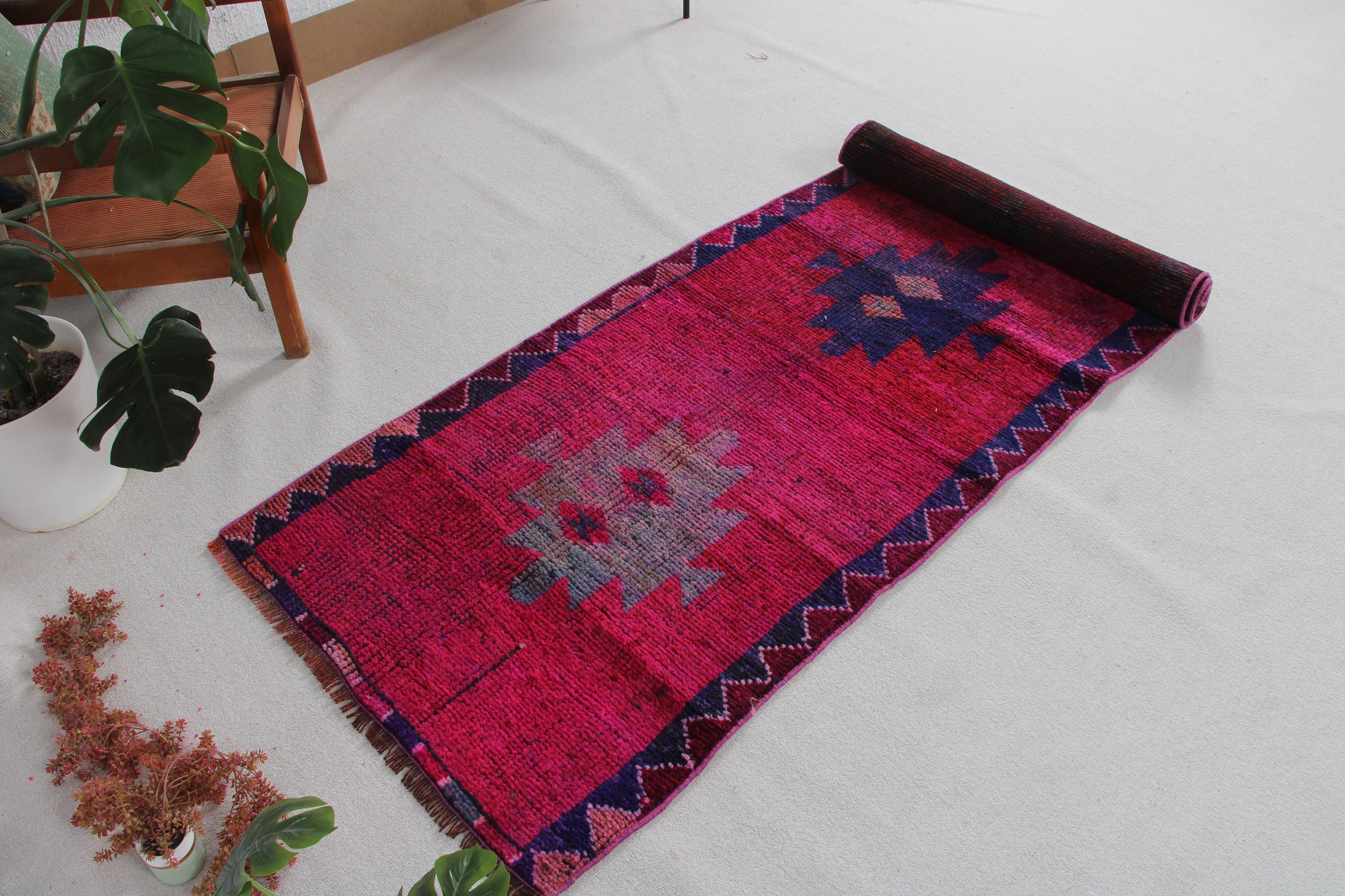 Turkish Rugs, Corridor Rug, Hallway Rugs, Floor Rug, Statement Rugs, Vintage Rugs, Aztec Rug, Purple Antique Rugs, 2.9x8.8 ft Runner Rugs