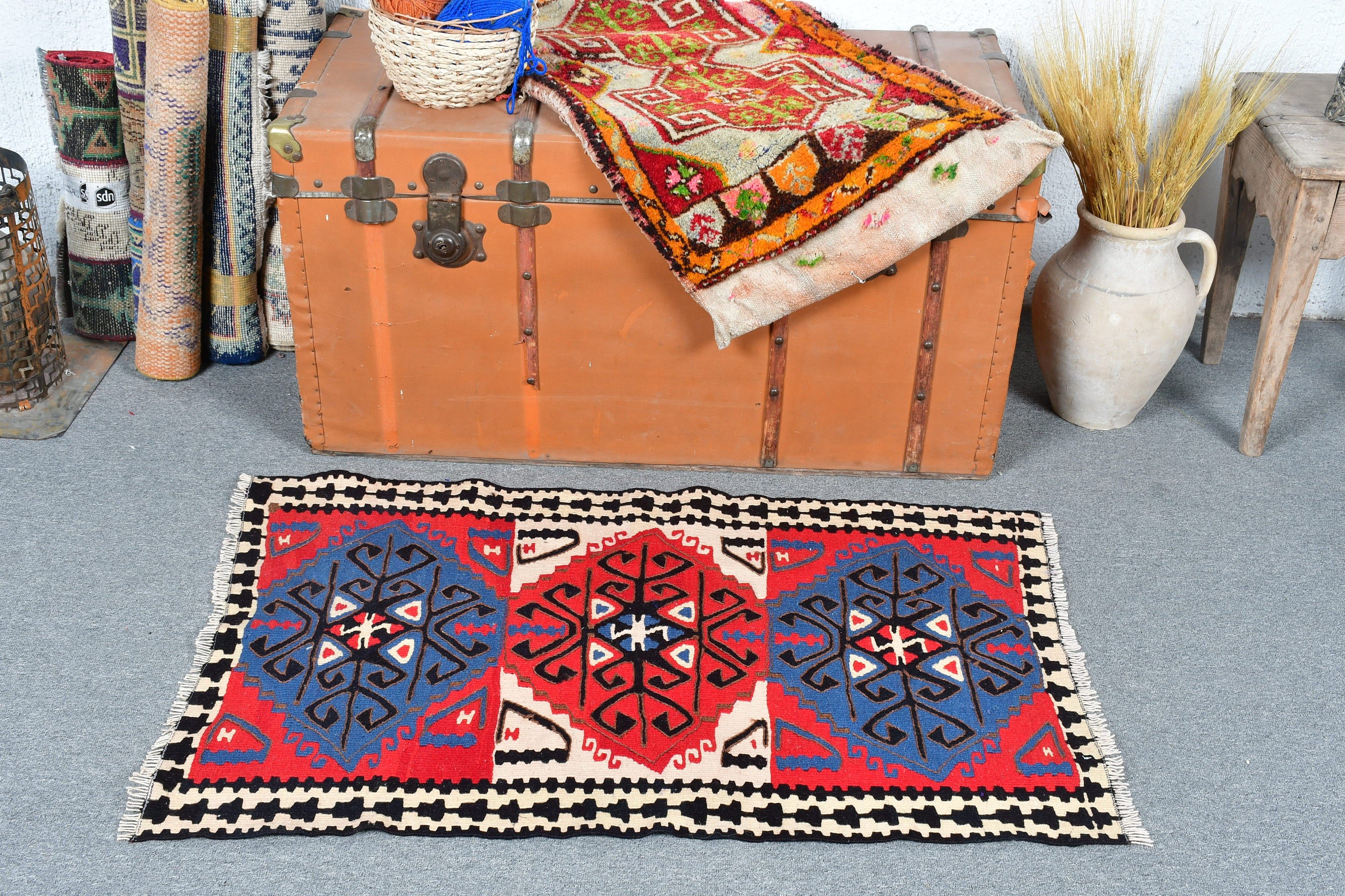 Antique Rugs, Nomadic Rug, 2.2x3.4 ft Small Rug, Bedroom Rug, Black Cool Rug, Kitchen Rug, Moroccan Rug, Kilim, Vintage Rug, Turkish Rugs