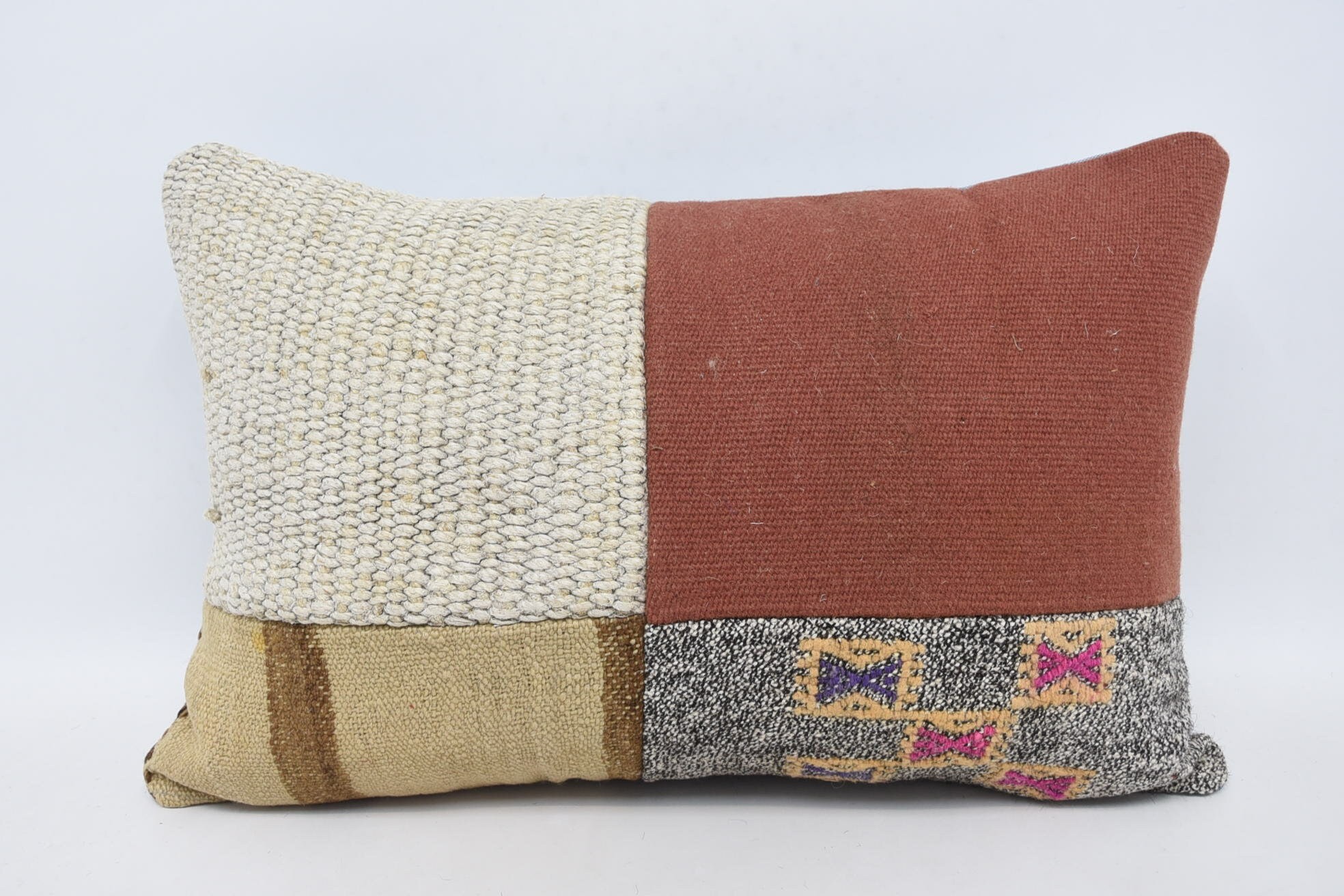 Pattern Throw Cushion, Kilim Rug Pillow Sham, 16"x24" Beige Pillow, Antique Pillows, Turkish Pillow, Ethnical Kilim Rug Pillow