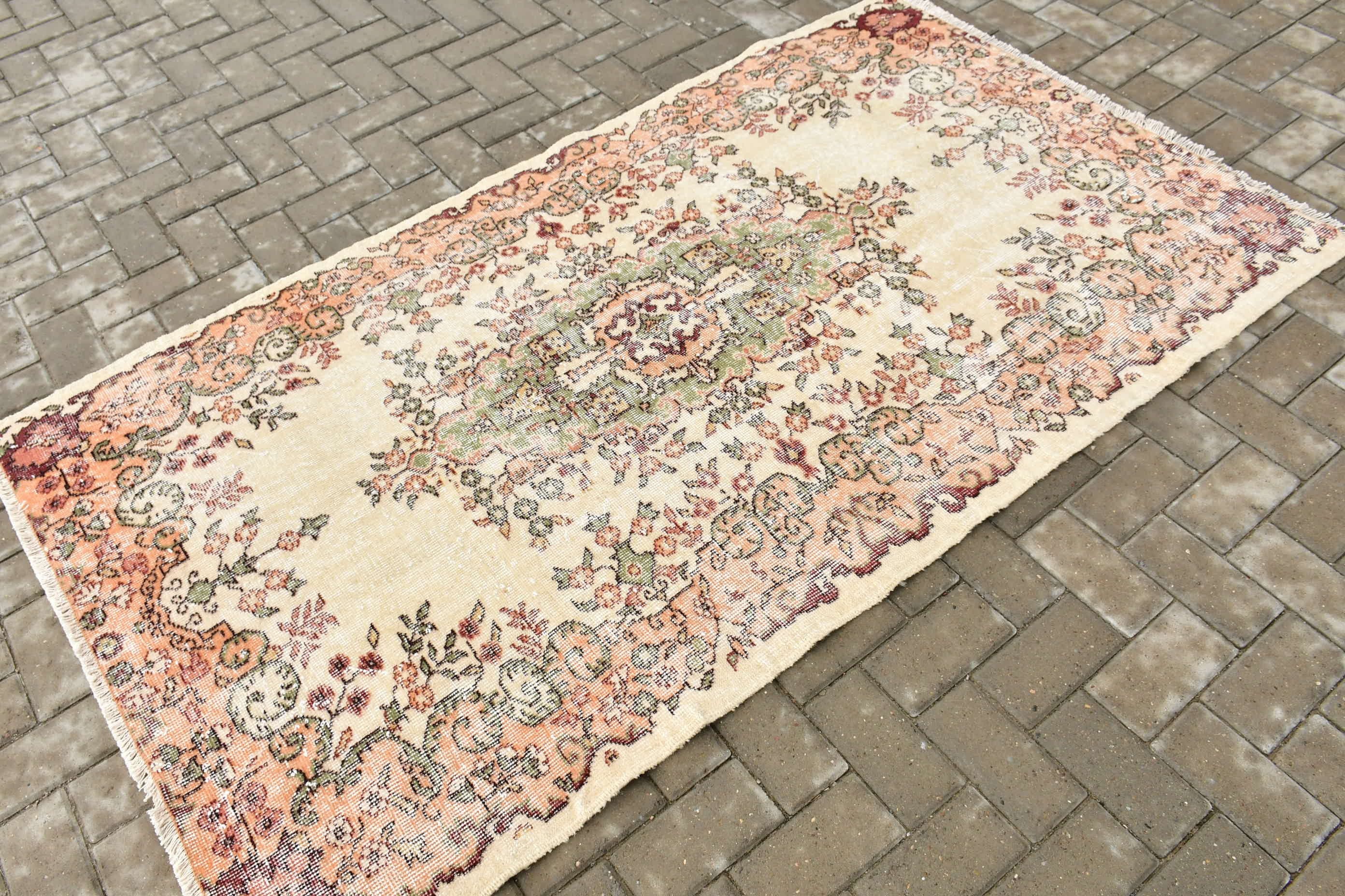 3.8x6.8 ft Area Rug, Floor Rug, Wool Rug, Beige Home Decor Rugs, Turkish Rug, Vintage Rug, Rugs for Bedroom, Living Room Rug, Moroccan Rug