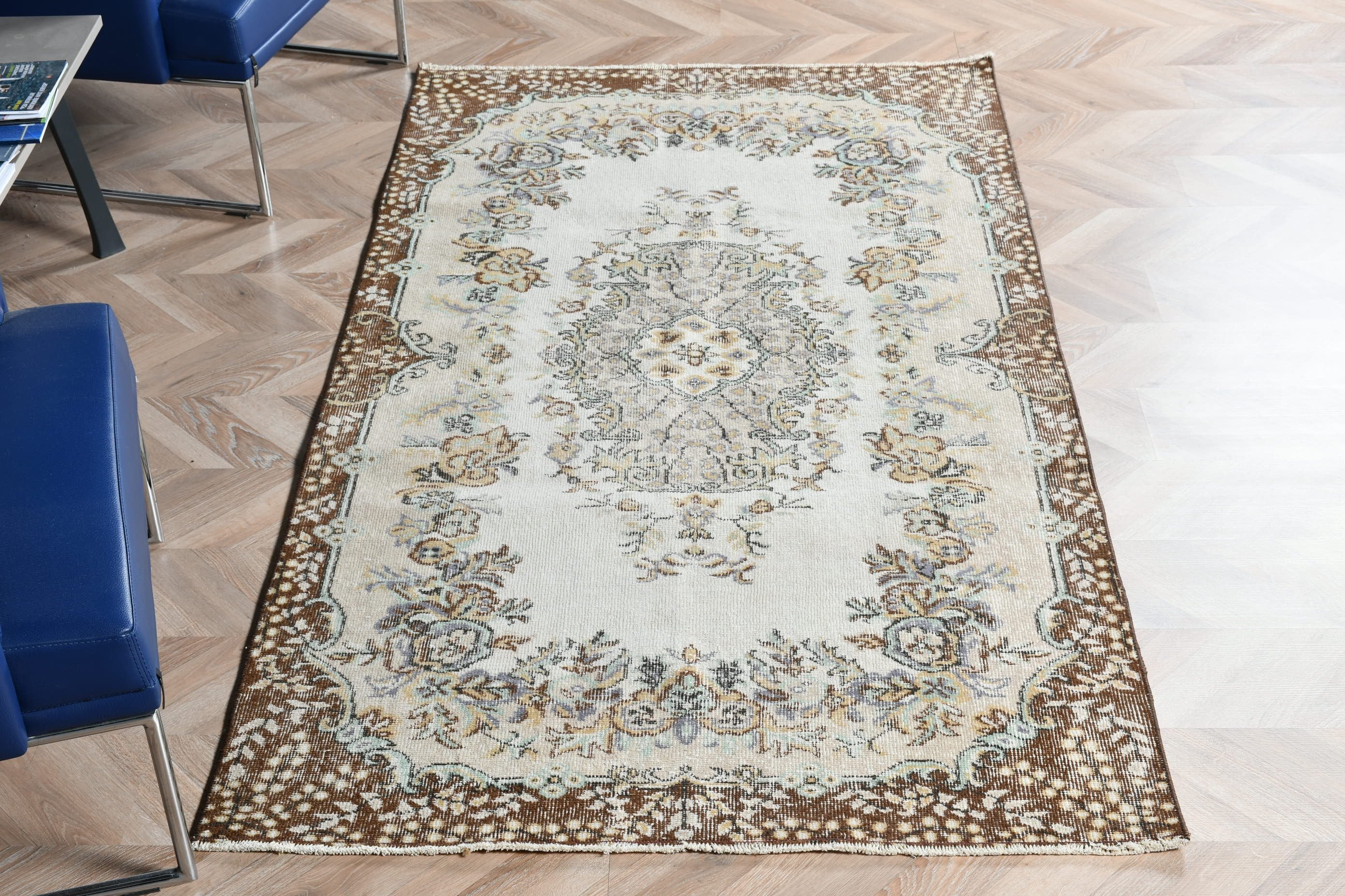 3.7x7 ft Area Rug, Oushak Rug, Beige Bedroom Rug, Living Room Rug, Rugs for Kitchen, Turkish Rugs, Vintage Rugs, Floor Rug, Wool Rugs