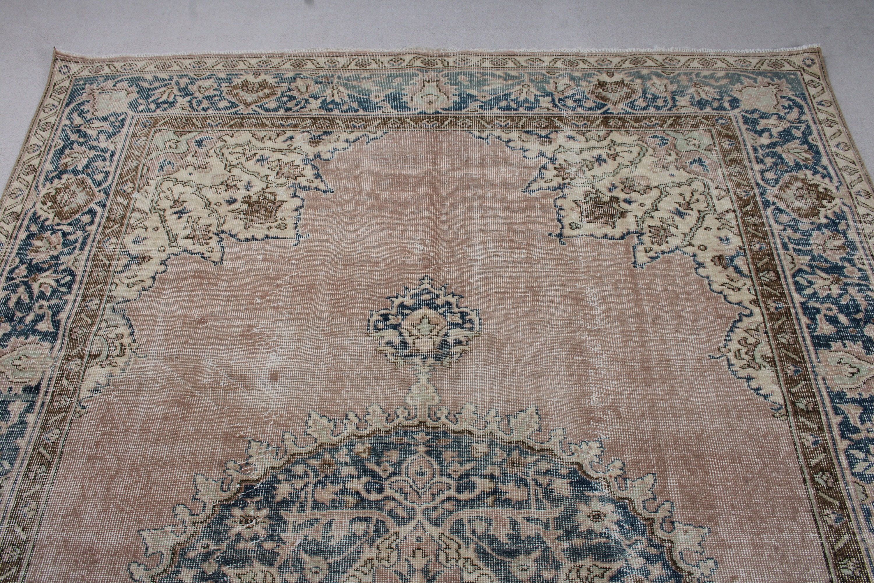 Havalı Halılar, Mavi Antika Halılar, Boho Halı, 6,5x9,9 ft Büyük Halı, Yatak Odası Halısı, Büyük Oushak Halıları, Vintage Halı, Türk Halısı, Oryantal Halı