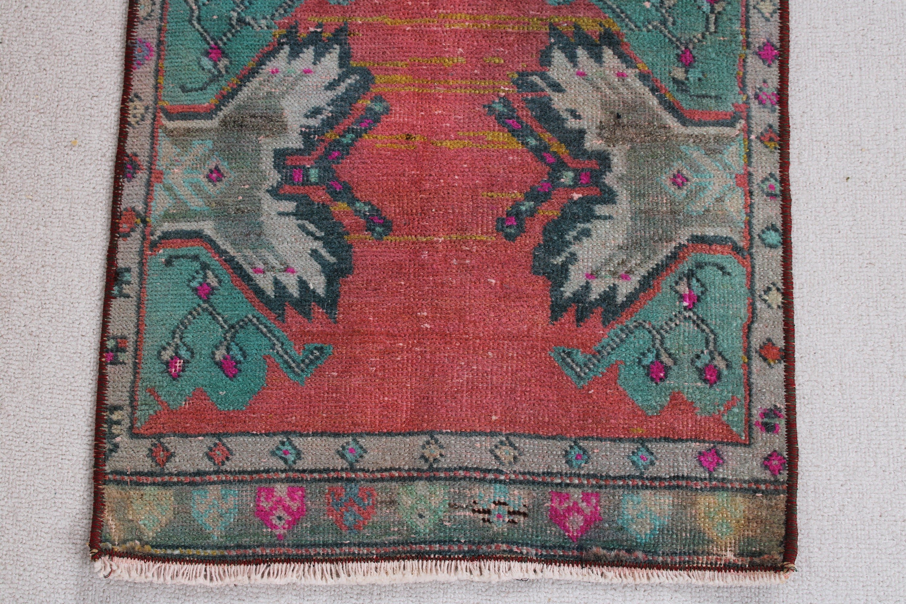 Oushak Rugs, Kitchen Rug, Handwoven Rugs, Small Vintage Rugs, Vintage Rug, Pink Home Decor Rugs, 1.5x3.6 ft Small Rug, Turkish Rugs