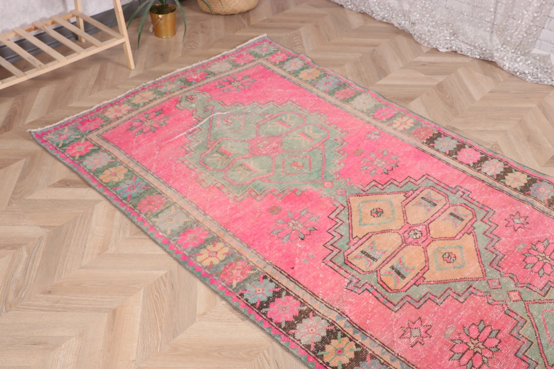 Pembe Havalı Halı, Boho Bölge Halıları, Vintage Halılar, Aztek Halıları, 3,8x8,2 ft Alan Halısı, Türk Halısı, Açıklama Halıları, Oturma Odası Halısı, Yatak Odası Halısı