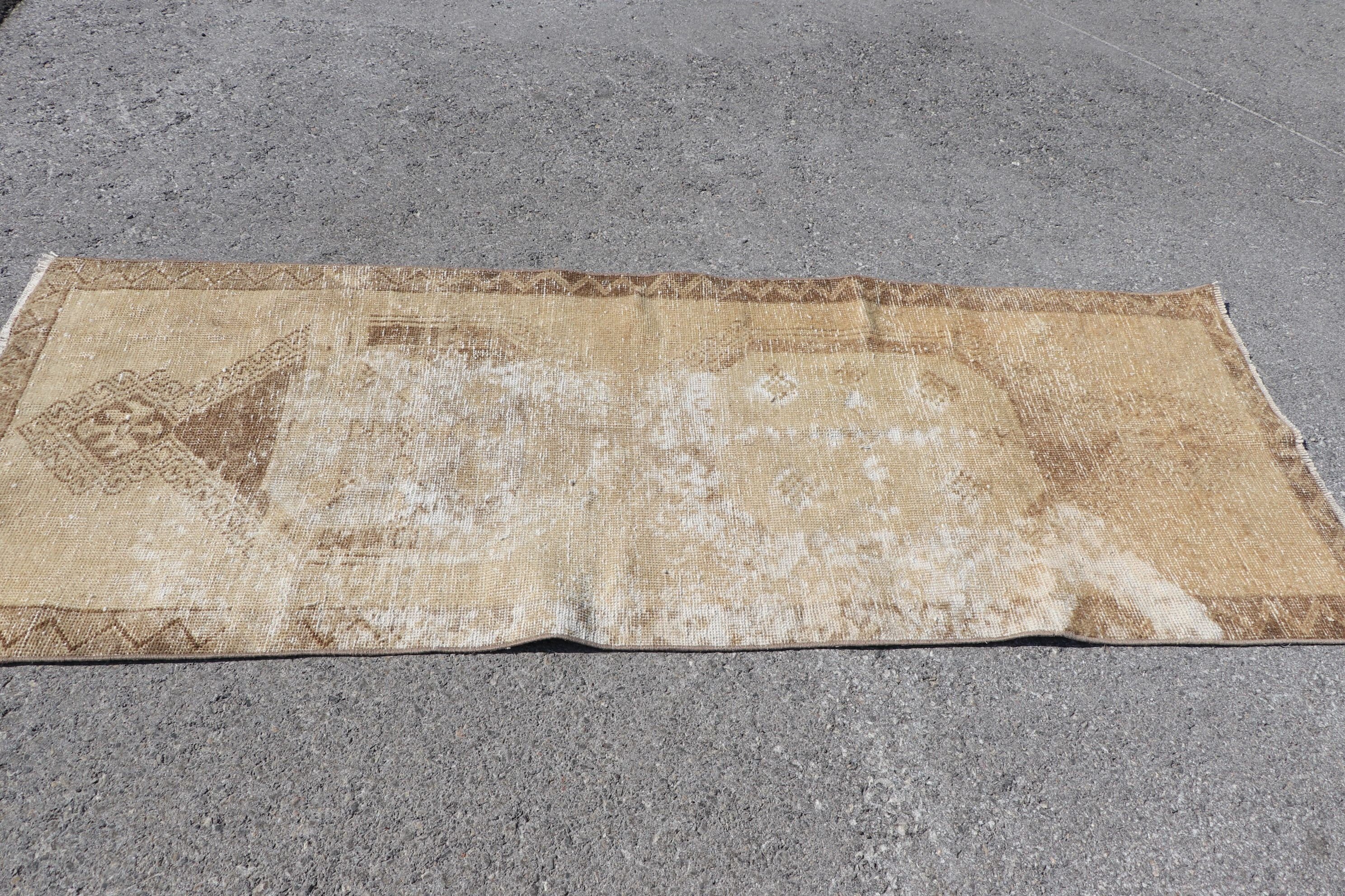 Kitchen Rug, Turkish Rugs, Beige Moroccan Rug, Wool Rug, Corridor Rug, Vintage Rug, Antique Rug, Rugs for Kitchen, 2.8x7.3 ft Runner Rug