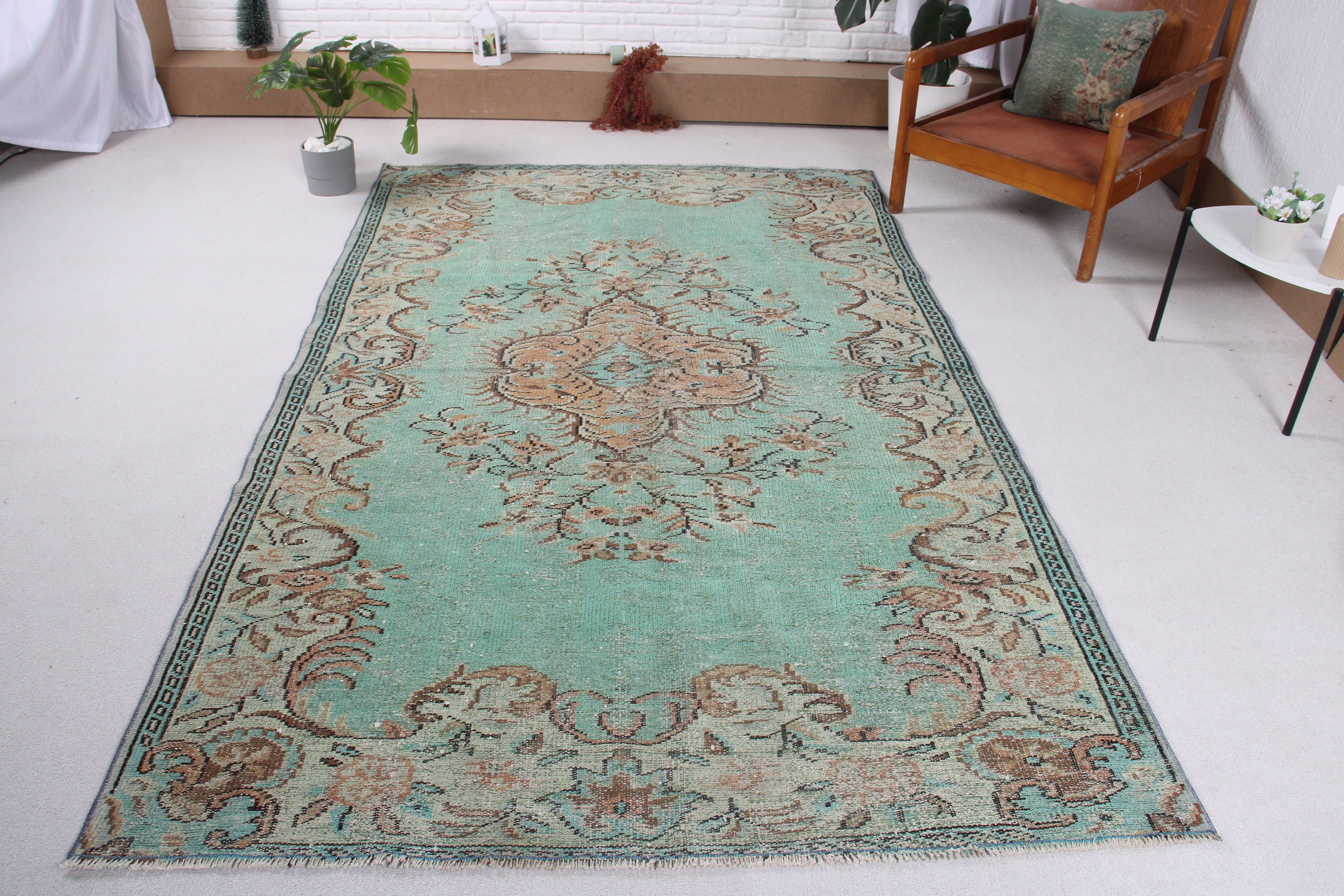 Vintage Halı, Türk Halısı, Büyük Oushak Halıları, Anadolu Halıları, Yeşil 5.3x8.5 ft Büyük Halılar, Büyük Boho Halıları, Modern Halılar