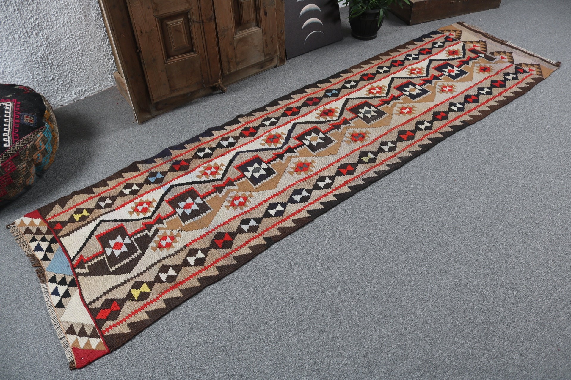 Long Runner Rug, Modern Rugs, 2.4x8.9 ft Runner Rug, Brown Neutral Rugs, Rugs for Hallway, Turkish Rug, Vintage Rugs, Oriental Rug