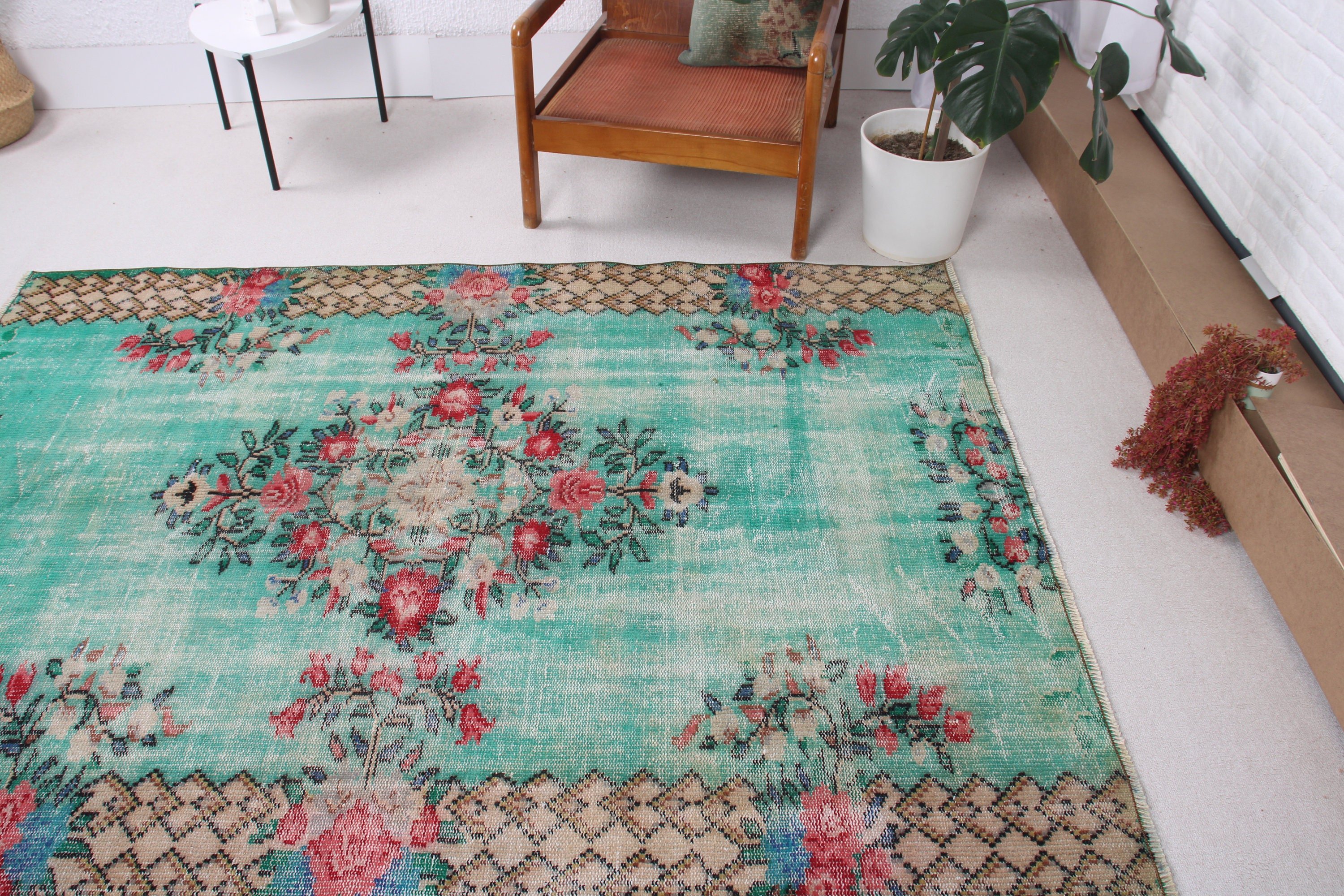 Boho Rugs, 5.1x6.7 ft Area Rugs, Vintage Rugs, Turkish Rug, Indoor Rug, Green Anatolian Rug, Antique Rug, Rugs for Dining Room, Luxury Rugs