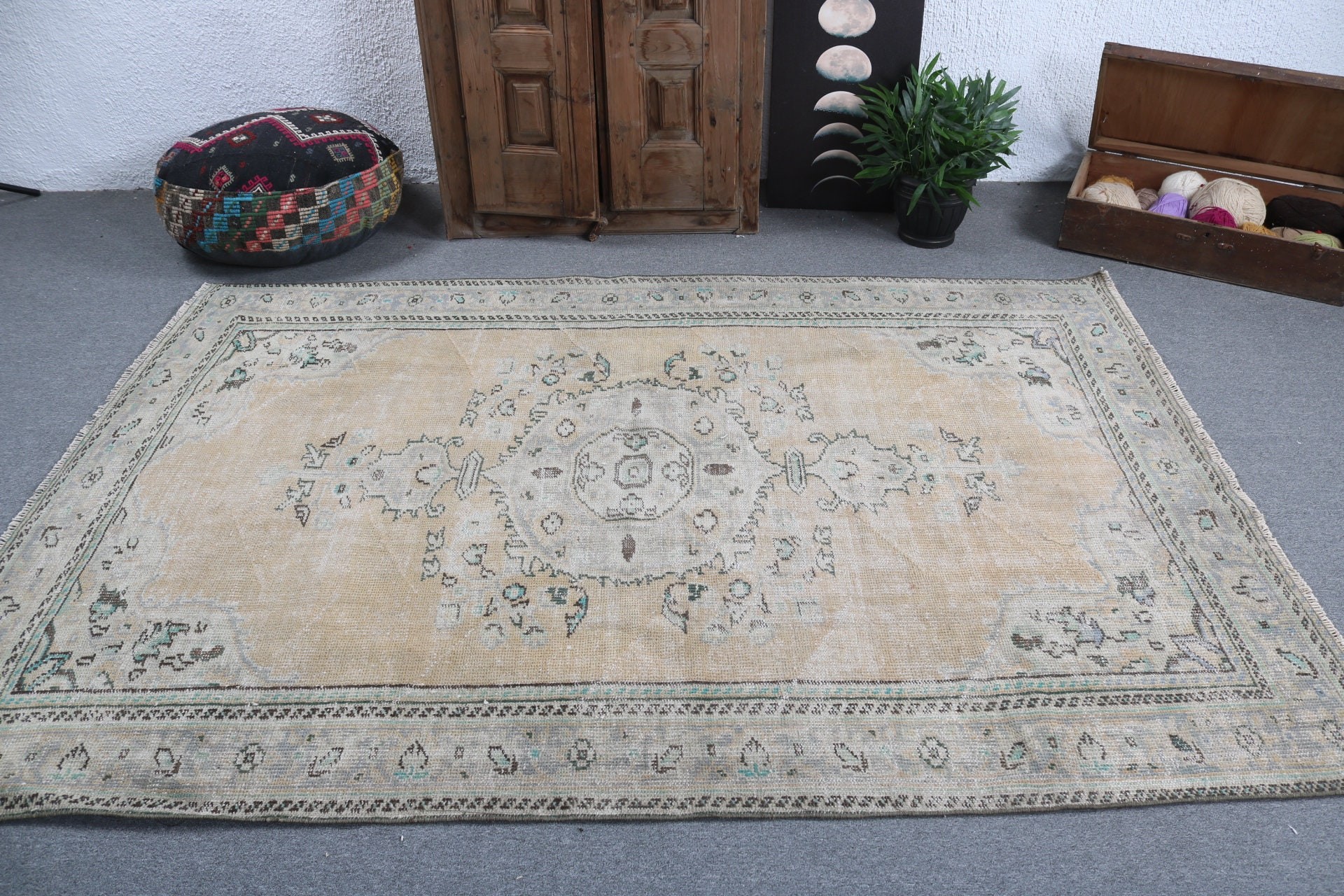 Oturma Odası Halıları, Türk Halısı, Turuncu Anadolu Halıları, Ev Dekorasyonu Halısı, Vintage Halılar, Anadolu Halısı, Yemek Odası Halısı, 5.3x7.8 ft Büyük Halı