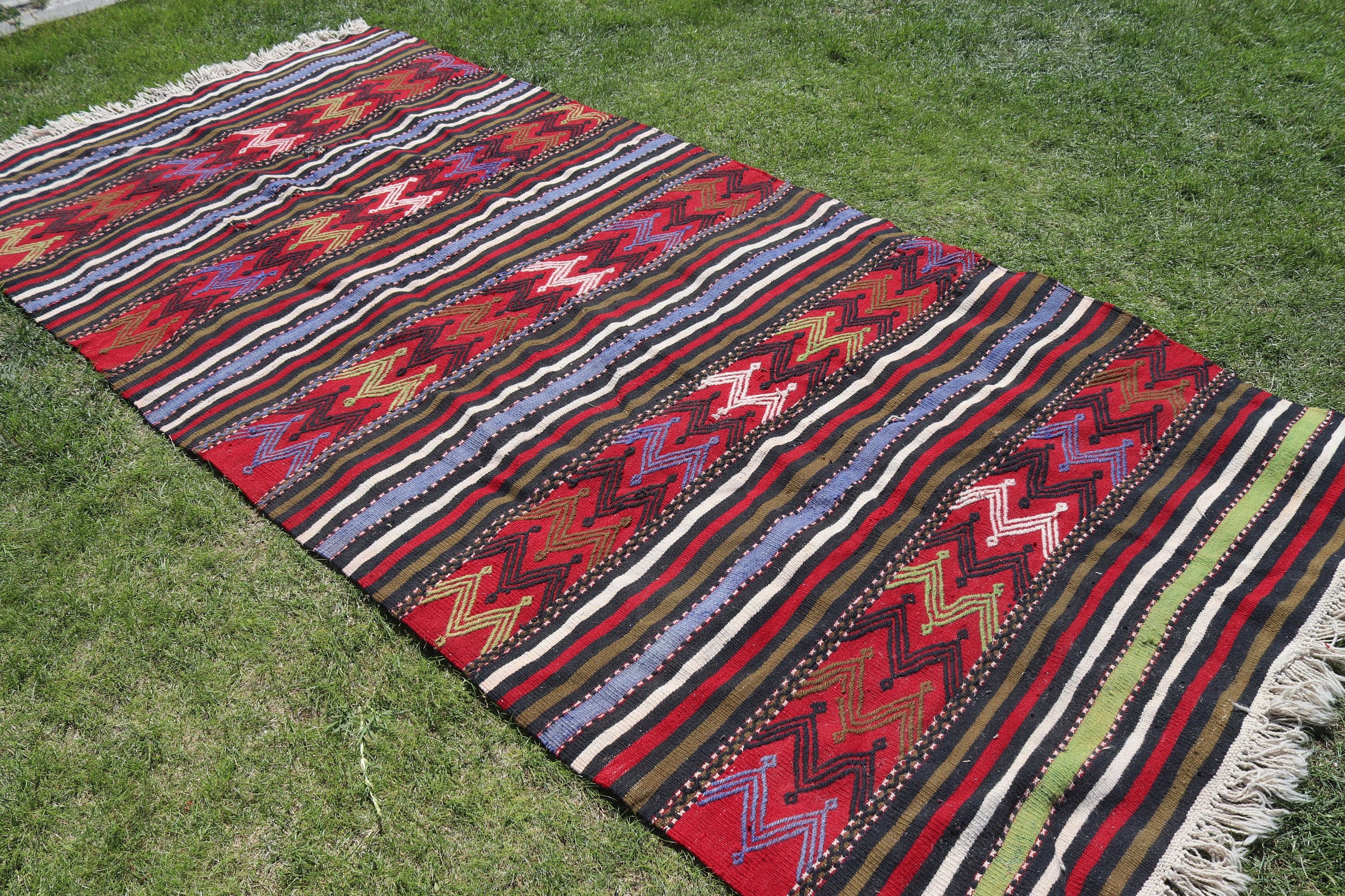 Vintage Rugs, Salon Rugs, Boho Rug, Kilim, Turkish Rugs, 4.8x11.4 ft Large Rug, Red Modern Rug, Kitchen Rug, Office Rugs, Large Oushak Rugs