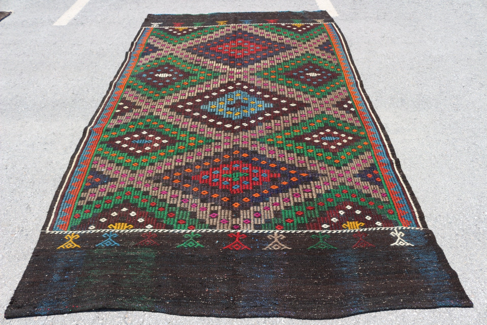 Türk Halısı, Ev Dekorasyonu Halıları, Kahverengi 5.7x10.3 ft Büyük Halı, Vintage Halılar, Oturma Odası Halısı, Salon Halısı, Kilim, Oushak Halısı