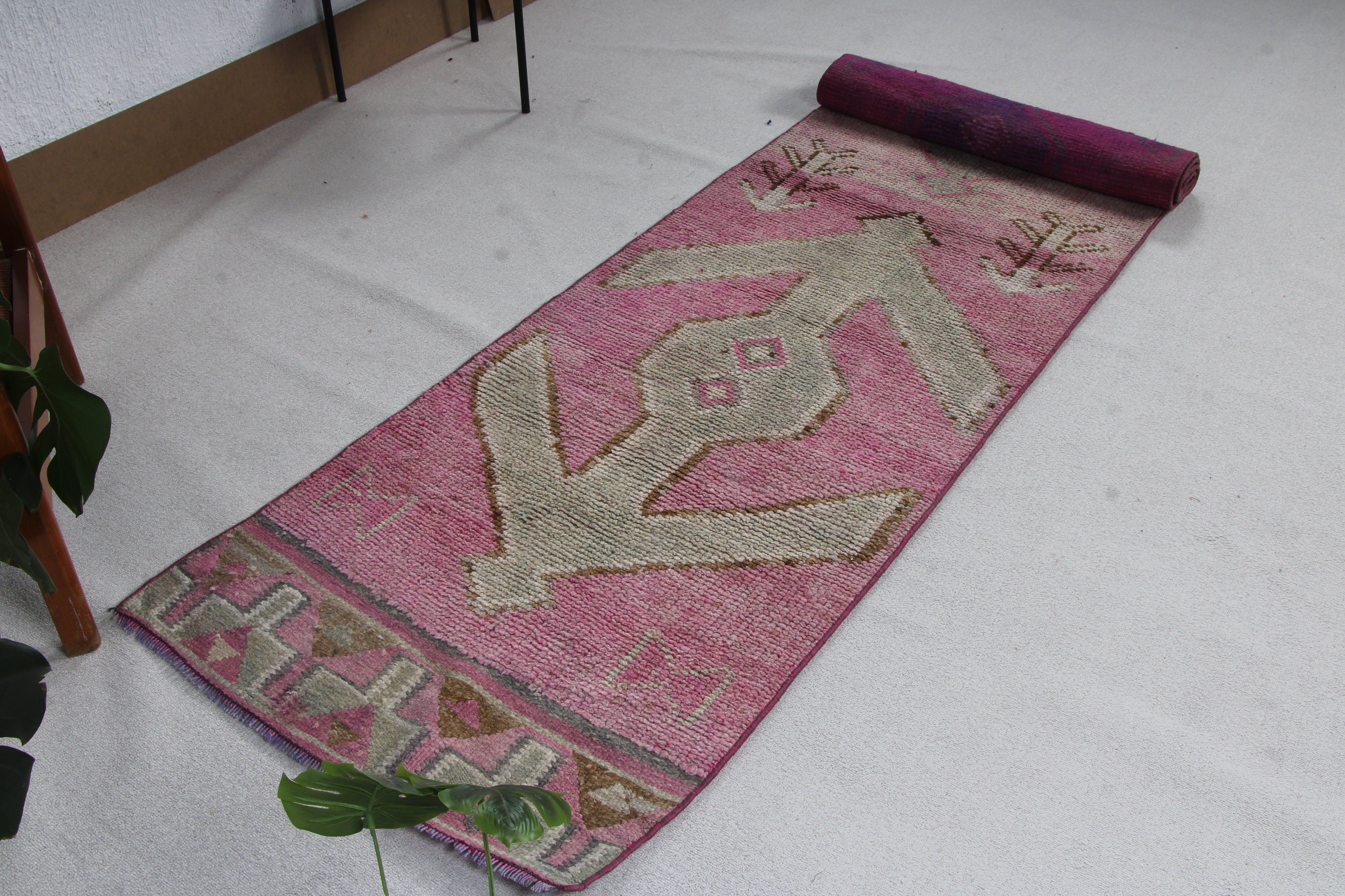 Pink  2.8x10.8 ft Runner Rug, Vintage Rugs, Anatolian Rugs, Vintage Runner Rug, Oushak Rugs, Turkish Rugs, Corridor Rugs