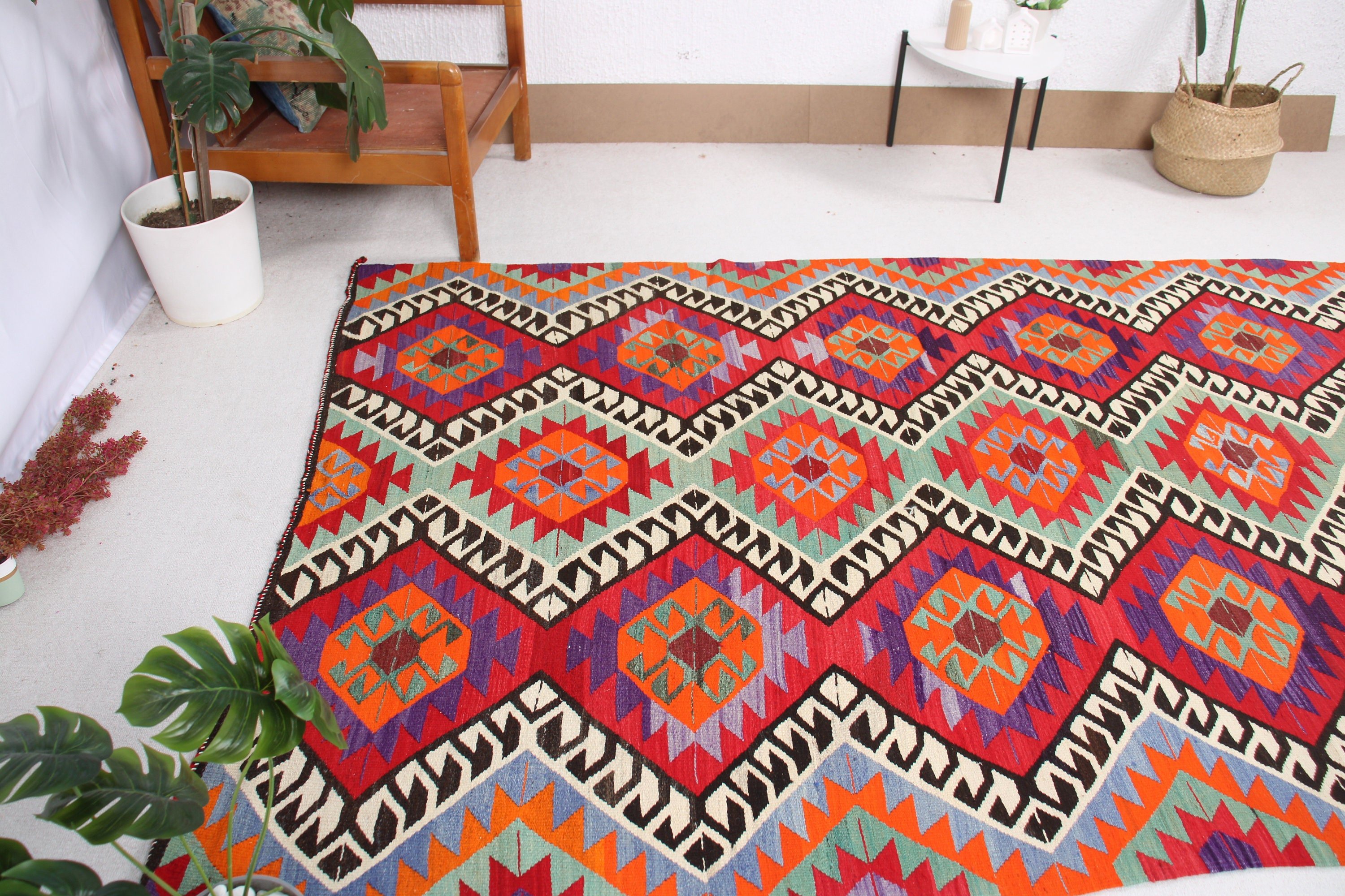 Kırmızı Anadolu Halısı, Vintage Halı, Türk Halısı, Yatak Odası Halısı, 5.4x10.4 ft Büyük Halılar, Büyük Oushak Halıları, Kilim, Havalı Halılar, El Dokuma Halı