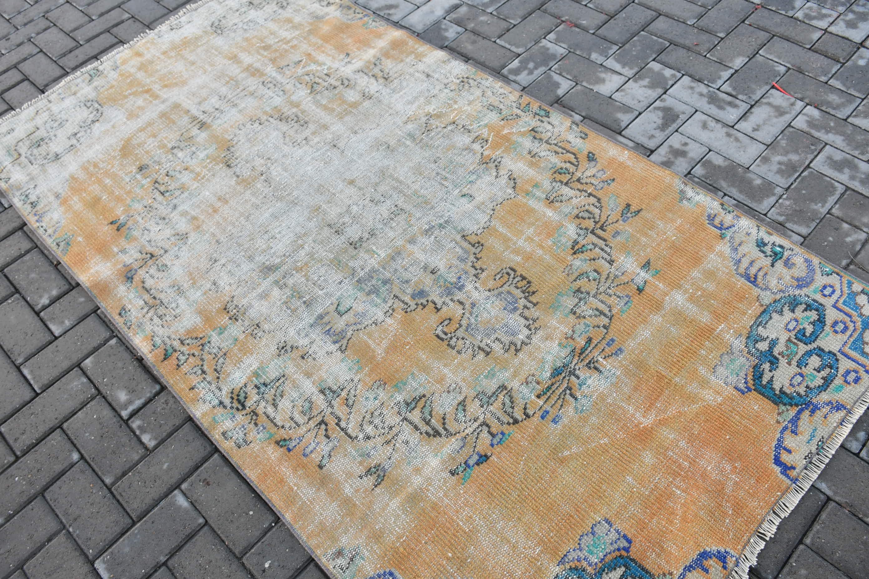 Bedroom Rug, Turkish Rug, Office Rug, Wool Rugs, Kitchen Rugs, Rugs for Area, 3.9x7.3 ft Area Rug, Vintage Rug, Orange Oriental Rug