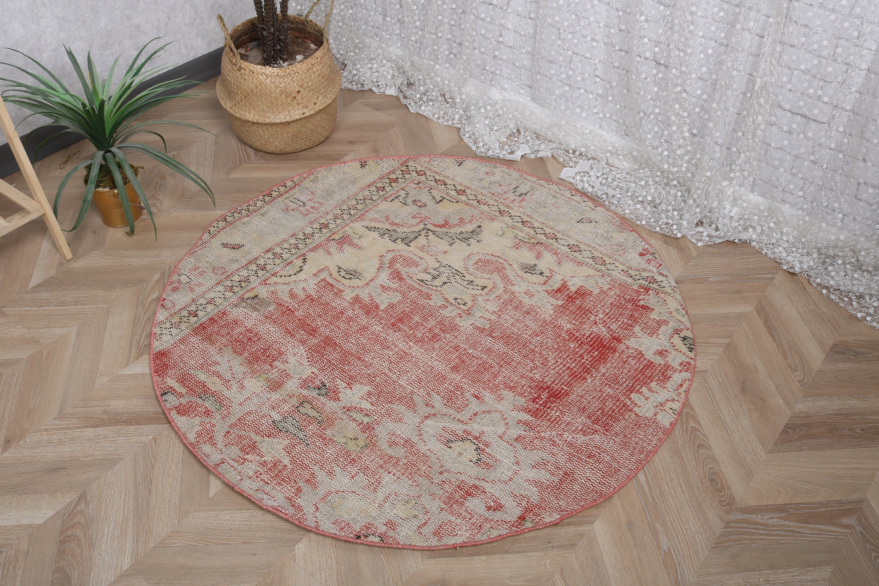 Vintage Accent Rugs, Office Rug, Moroccan Rugs, Vintage Rugs, Turkish Rug, Kitchen Rugs, Red Antique Rugs, Neutral Rug, 4x4 ft Accent Rug