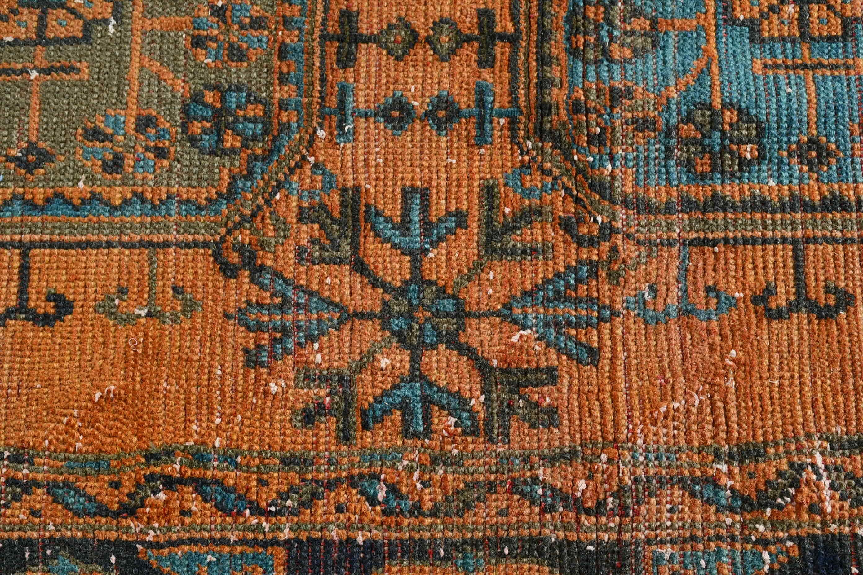 Turuncu Yün Halı, Oryantal Halı, Yün Halılar, Türk Halıları, 4,5x10,5 ft Büyük Halı, Salon Halıları, Oturma Odası Halısı, Yatak Odası Halısı, Vintage Halılar