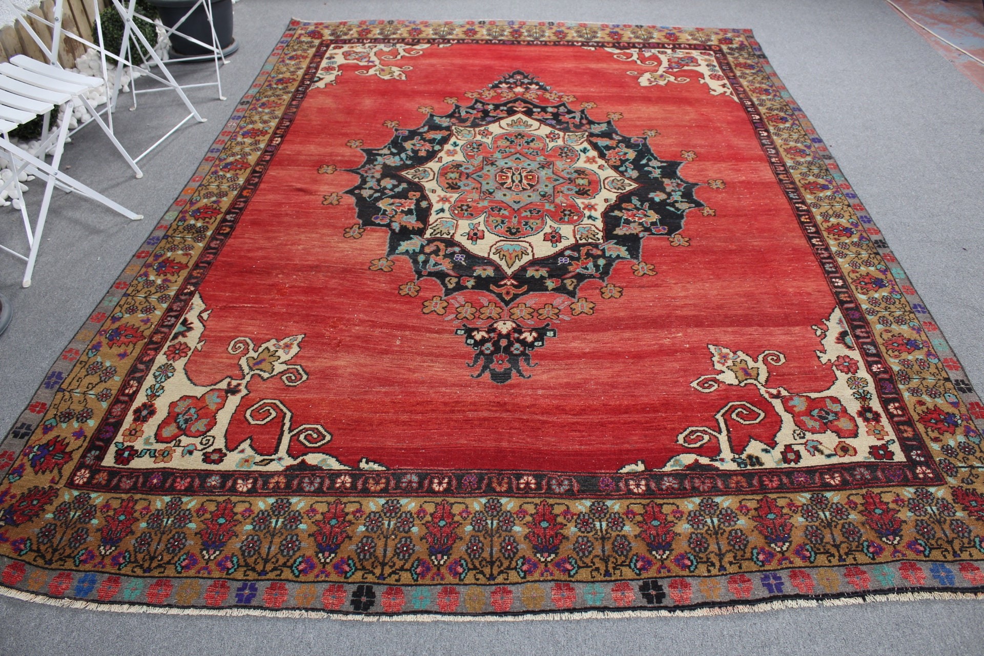 Pastel Rug, Oriental Rugs, Salon Rug, Dining Room Rug, Turkish Rug, Vintage Rug, Red  7.6x10.3 ft Oversize Rug