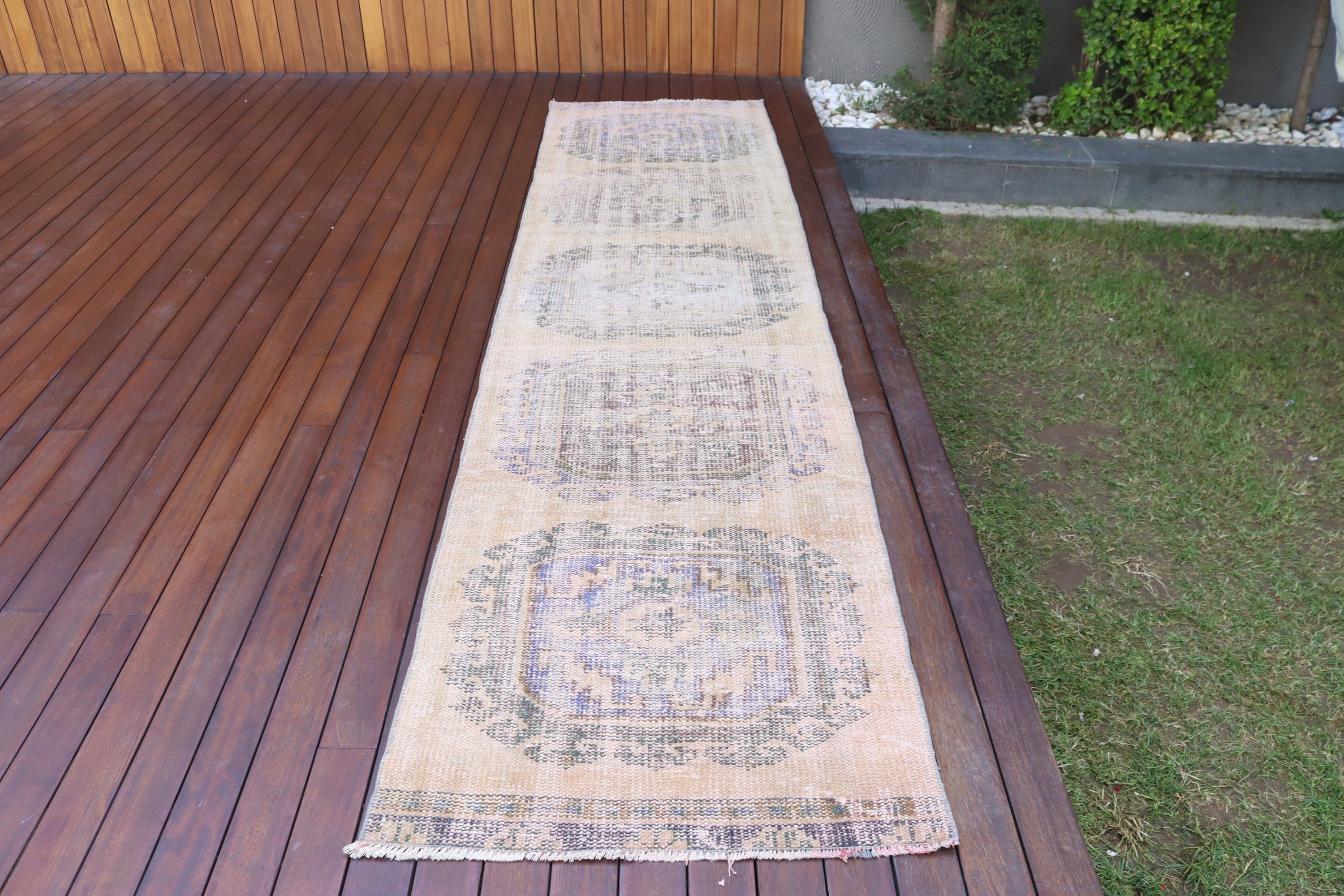 Rugs for Runner, Kitchen Rug, Turkish Rugs, Bohemian Rugs, Cool Rug, Handwoven Rugs, 2.8x11.2 ft Runner Rug, Vintage Rug, Beige Wool Rugs