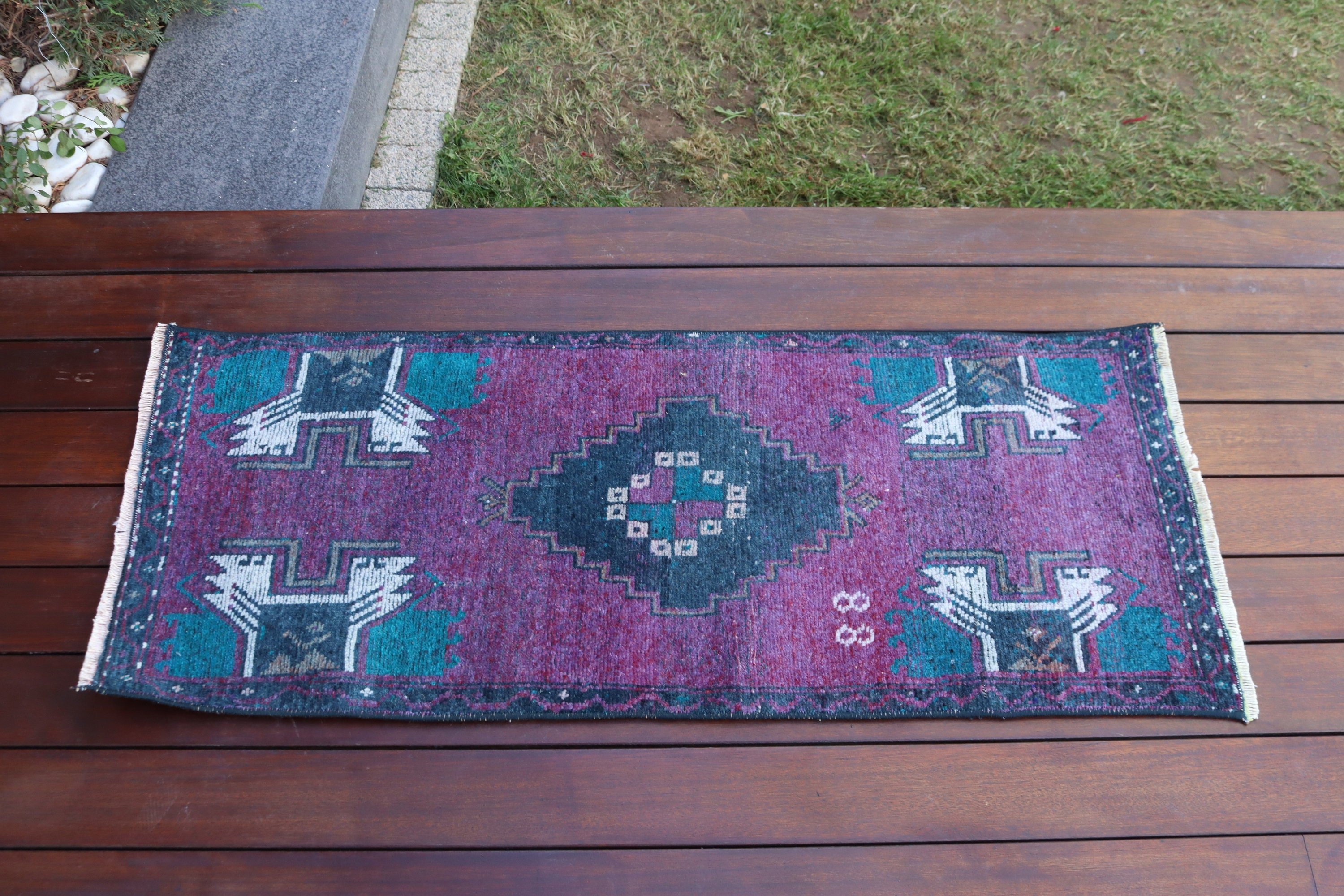 Turkish Rug, Small Vintage Rugs, Bathroom Rugs, 1.5x3.5 ft Small Rugs, Floor Rug, Purple Cool Rugs, Luxury Rugs, Vintage Rug, Oriental Rug