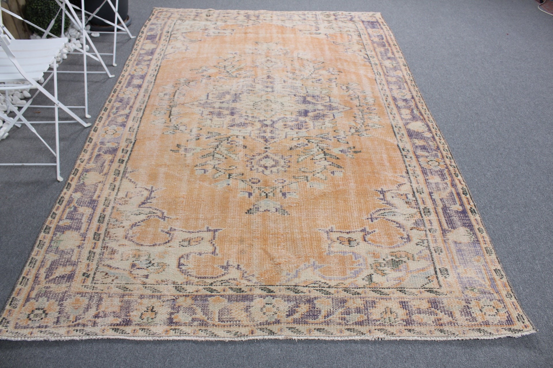 5.8x9.1 ft Büyük Halı, Türk Halısı, Yatak Odası Halıları, Soluk Halı, Oryantal Halı, Turuncu Fas Halısı, Yemek Odası Halıları, Salon Halıları, Vintage Halı