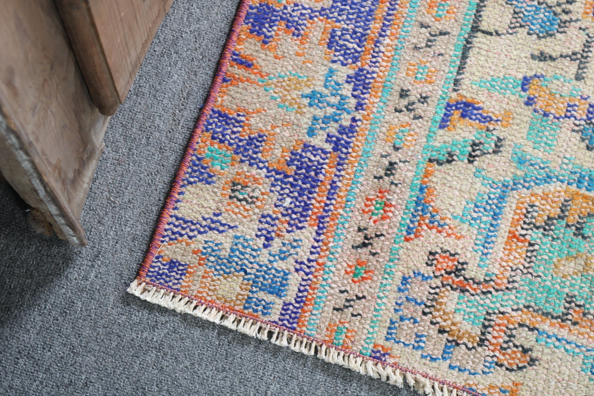 Vintage Rug, Door Mat Rug, Antique Rug, Wall Hanging Rug, Aztec Rug, Orange Geometric Rug, Turkish Rug, Geometric Rug, 1.5x2.8 ft Small Rug