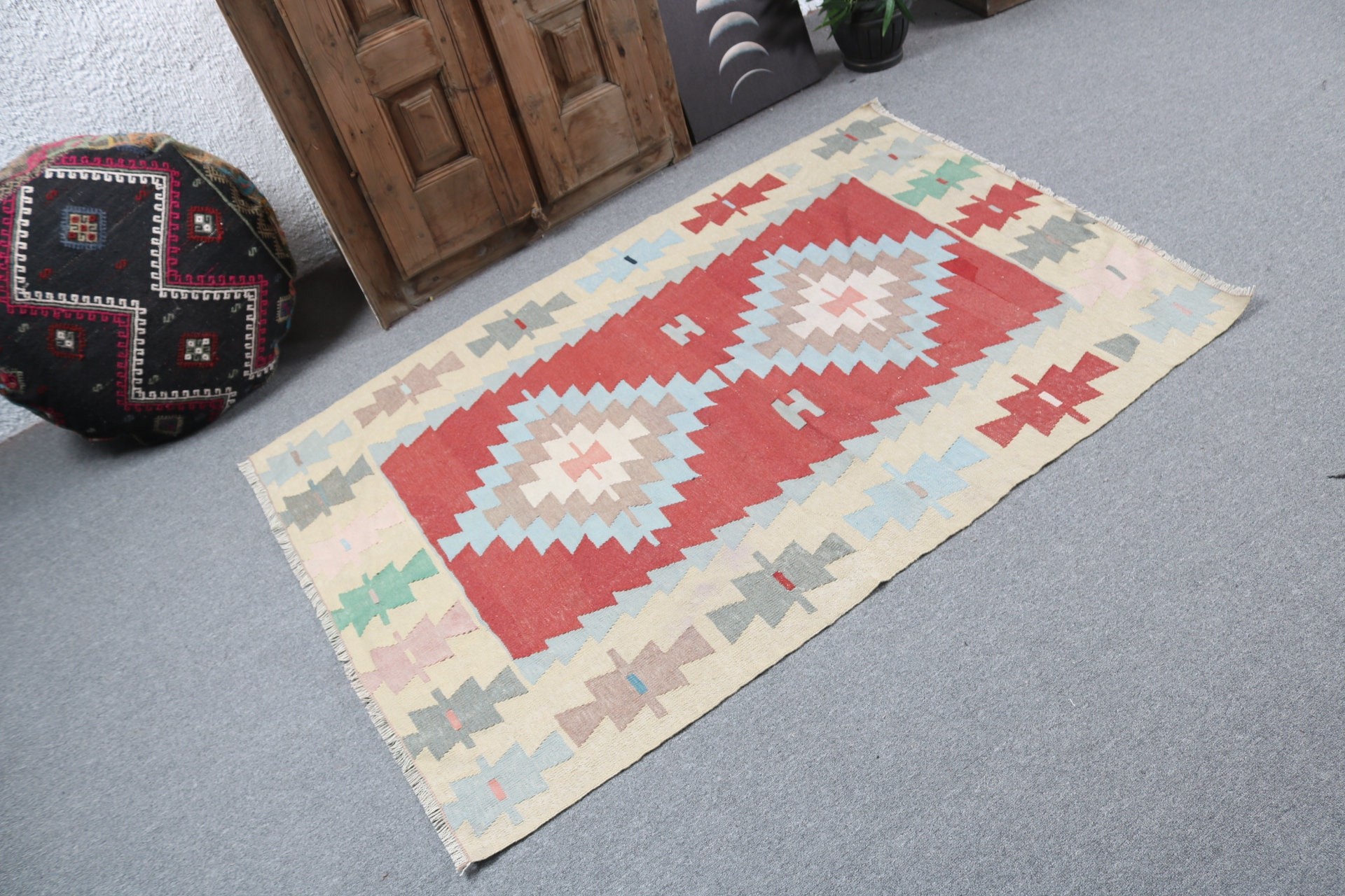 Giriş Halıları, Kilim, Lüks Halı, 3,7x5,2 ft Vurgulu Halılar, Sarı Yer Halıları, Türk Halısı, Havalı Halılar, Vintage Vurgulu Halılar, Vintage Halılar