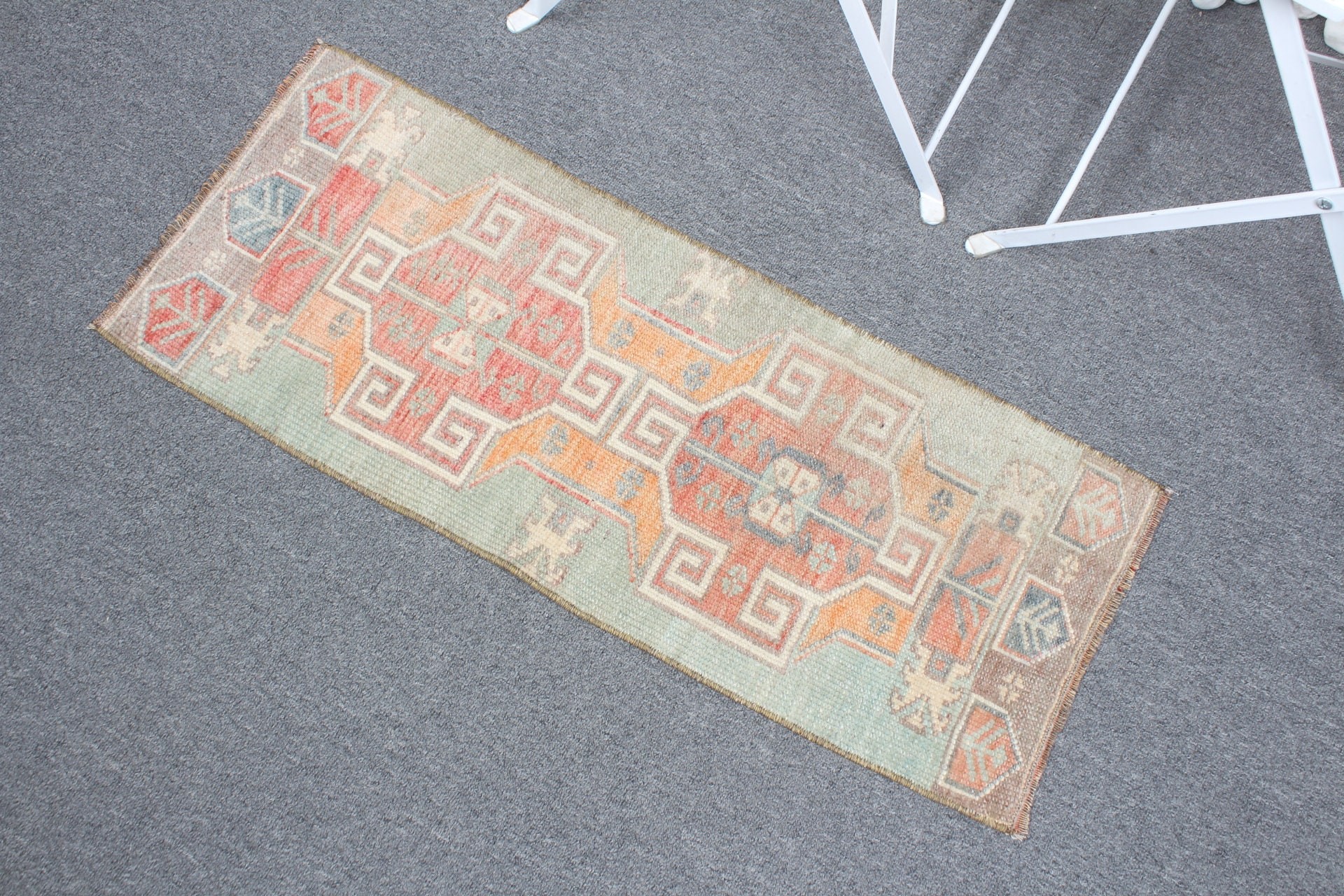 Vintage Rug, Green Floor Rugs, 1.1x2.9 ft Small Rug, Rugs for Kitchen, Car Mat Rugs, Oriental Rugs, Entry Rugs, Turkish Rugs