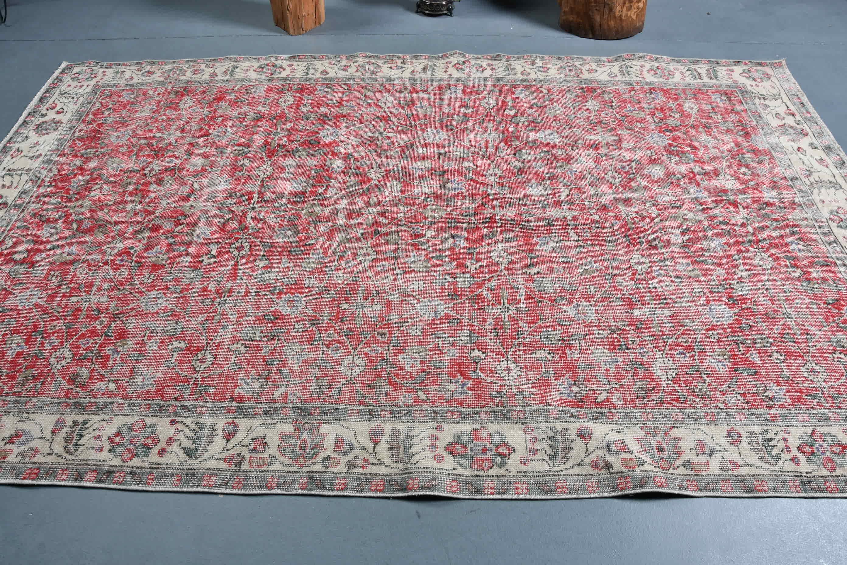Wool Rug, 5.7x9.4 ft Large Rug, Retro Rug, Turkish Rug, Vintage Rug, Bedroom Rugs, Oriental Rug, Red Home Decor Rug, Living Room Rug
