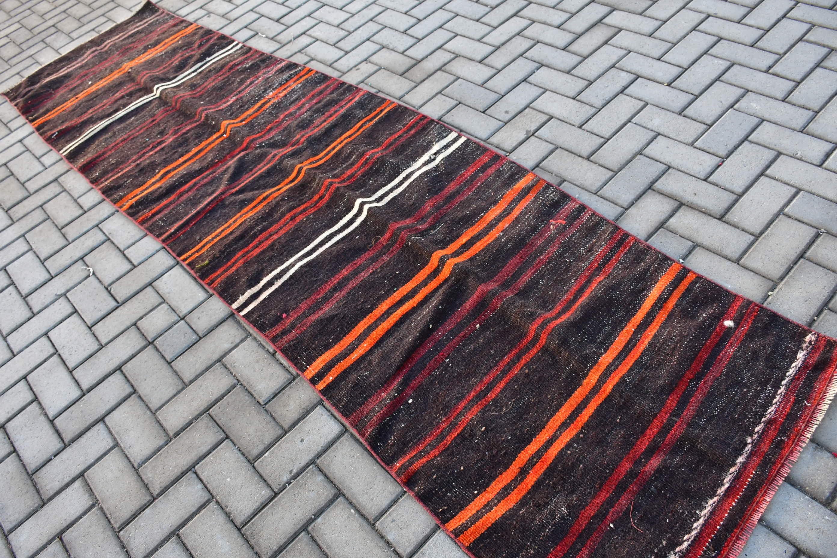 Turkish Rug, Floor Rugs, Kilim, 2.8x10.8 ft Runner Rugs, Art Rug, Stair Rug, Brown Moroccan Rug, Vintage Rug, Home Decor Rugs, Hallway Rugs