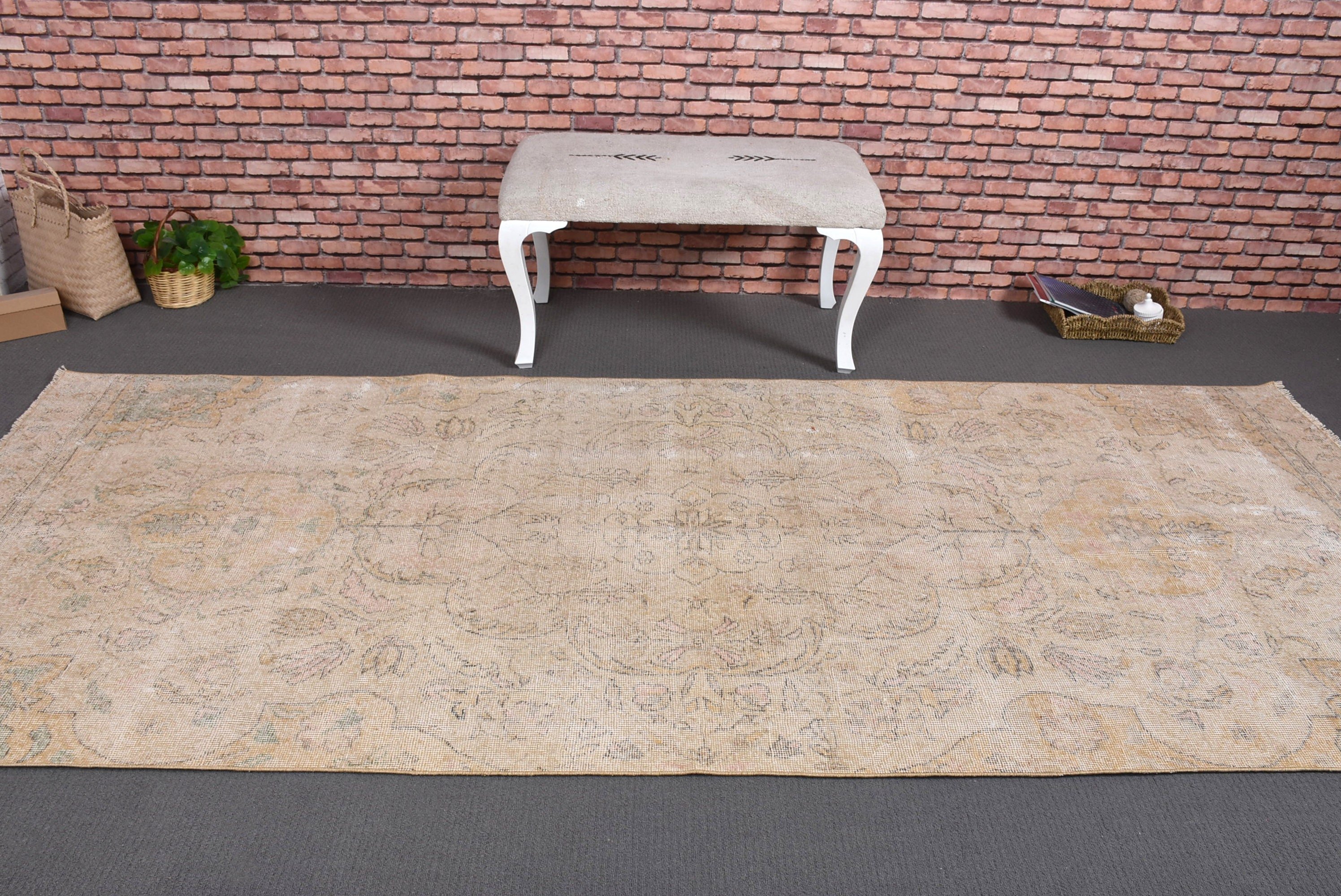 Vintage Rug, 4.3x10.1 ft Large Rug, Turkish Rug, Beige Oriental Rug, Rugs for Living Room, Dining Room Rug, Bedroom Rug, Home Decor Rugs